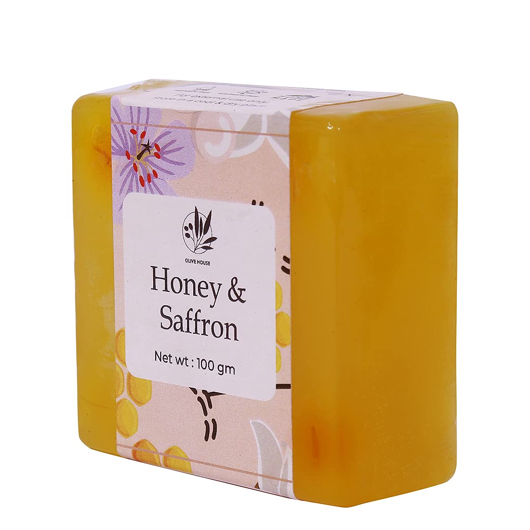 Olive House Honey Saffron Soap - 100g Natural Skincare Bar for Face & Body | Moisturizing, Antibacterial, Handmade Soap for Dry Skin, Acne Treatment & Luxury Bathing