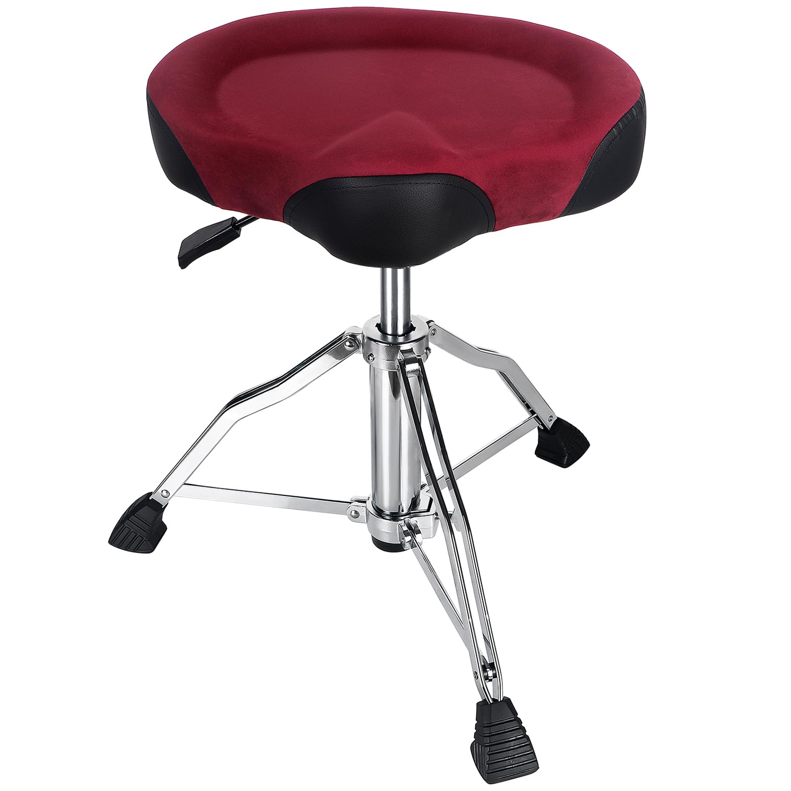 AKOLT Heavy Duty Hydraulic Drum Throne - Adjustable Height Suede Drum Stool with Motorcycle Style Design for Adult Drummers (Dark Red Brown) - Perfect for Studio Recording, Live Performances & Drum Practice Sessions