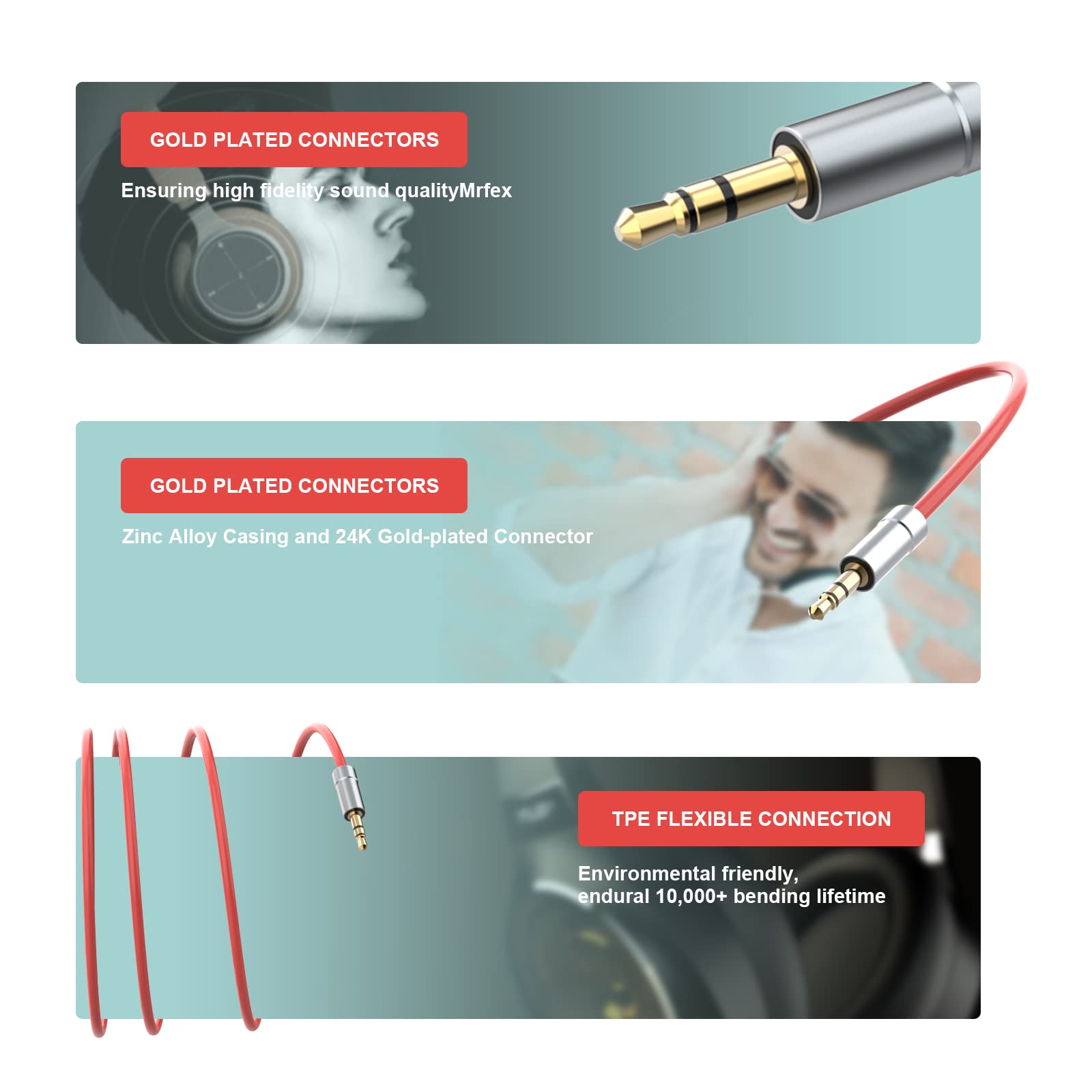 Premium 3.5mm to 3.5mm Aux Replacement Cable for Beats Solo2/Solo3/Studio3, Skullcandy & Sony WH-1000XM4/XM5 Headphones - High-Quality Stereo Audio Wire (No Mic) - Perfect for Home, Office, Travel & Gaming