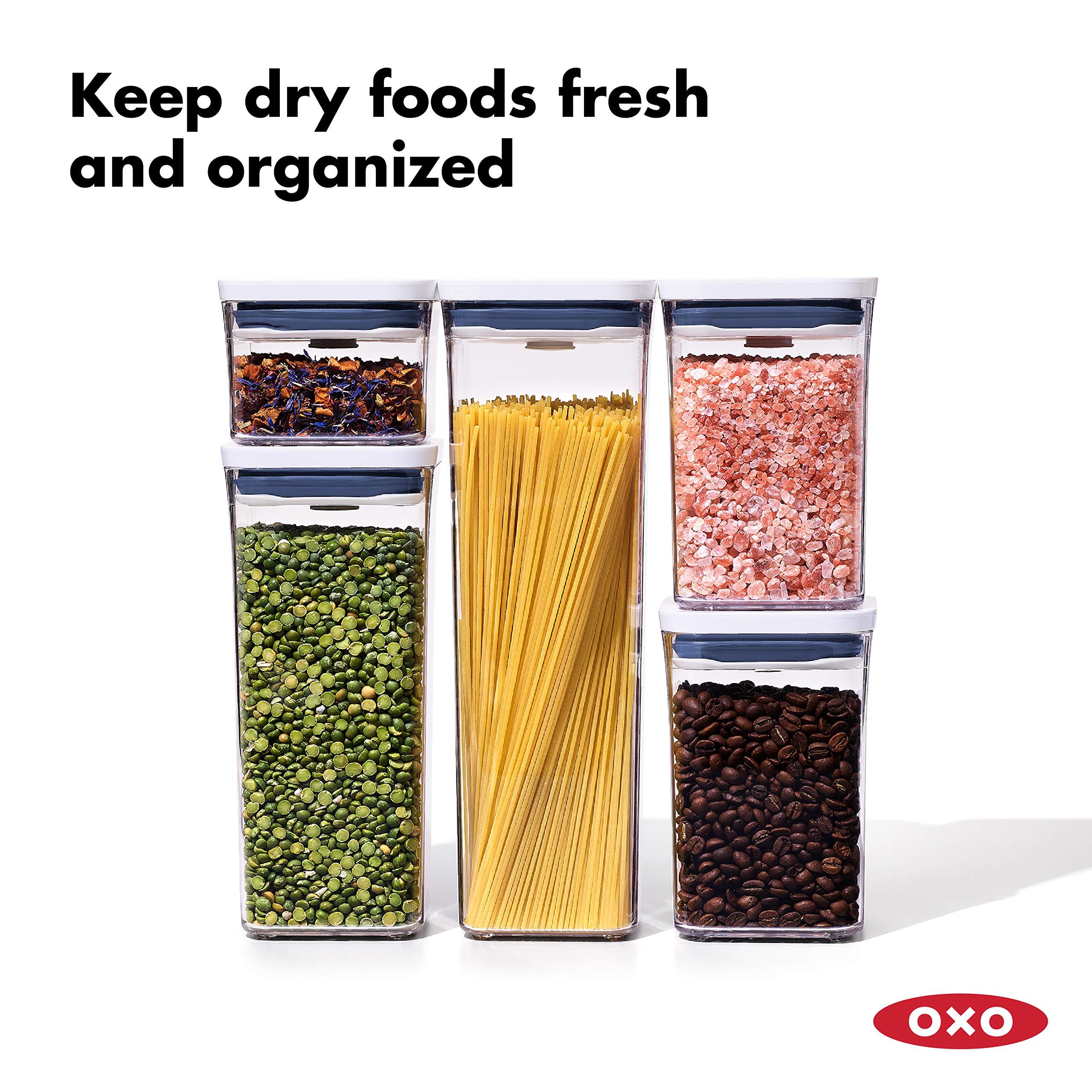 OXO Good Grips 5-Piece Airtight Food Storage Containers & 8-Piece Baking Essentials Set - White | Kitchen Organization for Flour, Sugar, Spices | Perfect for Pantry, Baking, and Meal Prep