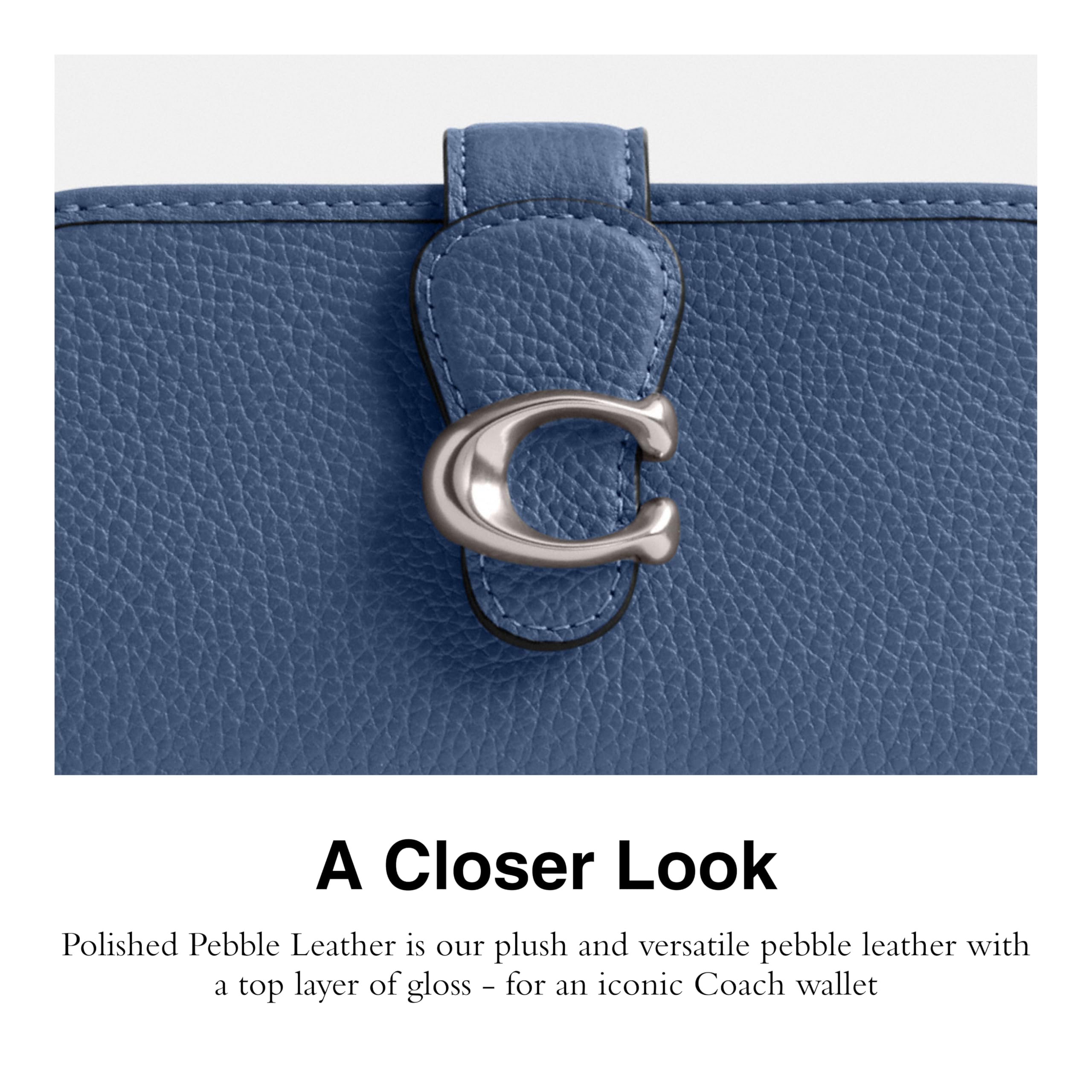 Coach Women's Polished Pebble Leather Tabby Medium Wallet in Sky Blue | Premium Leather Card Holder for Credit Cards & Cash | Perfect for Everyday Use, Travel & Gift Giving