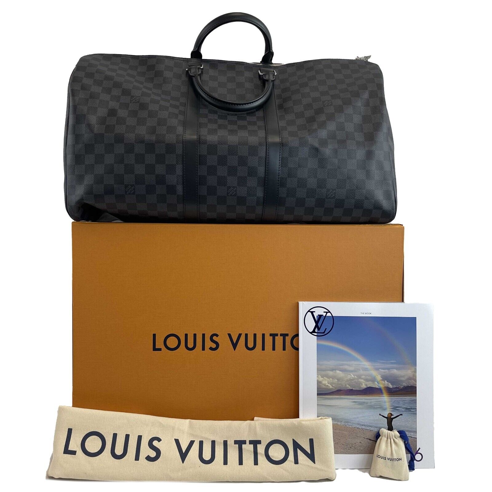 Authentic Louis Vuitton Keepall Bandouliere 55 Monogram Eclipse Duffle Bag with Dust Bag & Original Box - Perfect for Travel, Gym & Weekend Getaways
