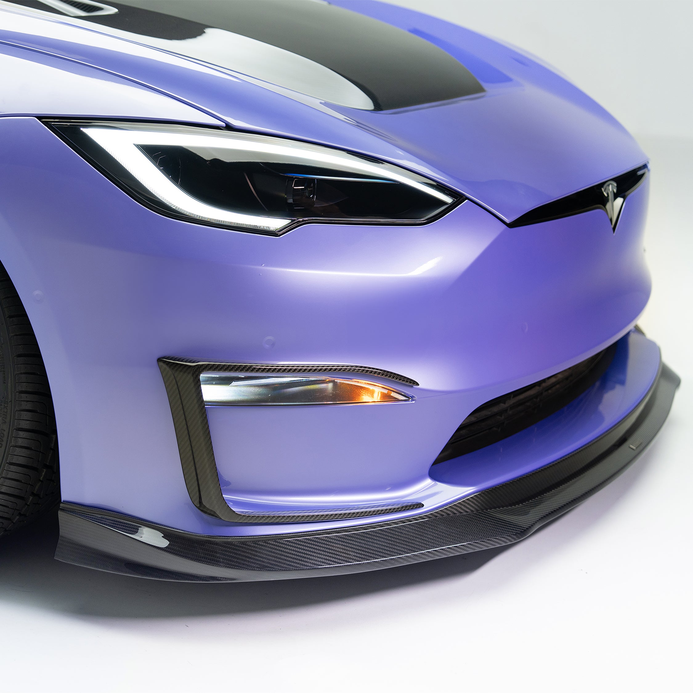 VRS Tesla Model S Plaid Carbon Fiber Aero Bumper Flares - 2x2 Glossy PP Material | Front & Rear Bumper Protection | Enhanced Aerodynamics for Performance Driving