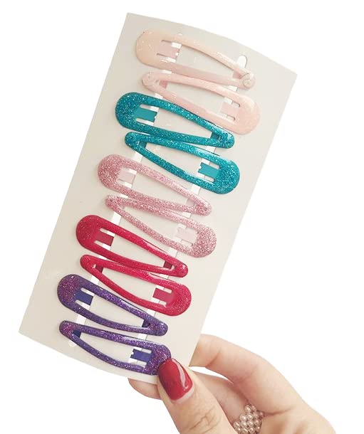 ayushicreationa Metal Glitter Snap Hair Clips for Girls - Non Slip Barrettes for Baby & Toddler - Colorful Tic Tac Hair Pins (5-Pack) - Perfect for School, Parties & Daily Styling