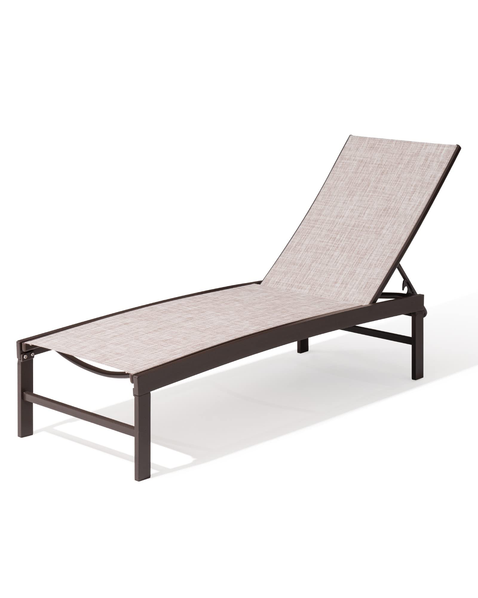 Premium Aluminum Pool Chaise Lounge Chair - Adjustable 5-Position Recliner for Tanning, All-Weather Outdoor Use - Perfect for Patio, Beach, Yard & Poolside Relaxation (Beige) - Ideal for Sunbathing, Lounging & Backyard Comfort