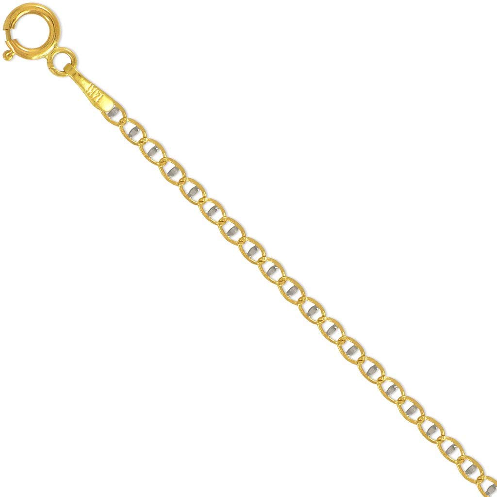 14K Gold Gucci-Inspired Flat White Pave Chain Necklace - Italian Craftsmanship - Shiny Durable Link Jewelry for Women & Men - 16-26 Inches Length, 1.70-5.0MM Width - Perfect for Gifts, Anniversaries & Special Occasions