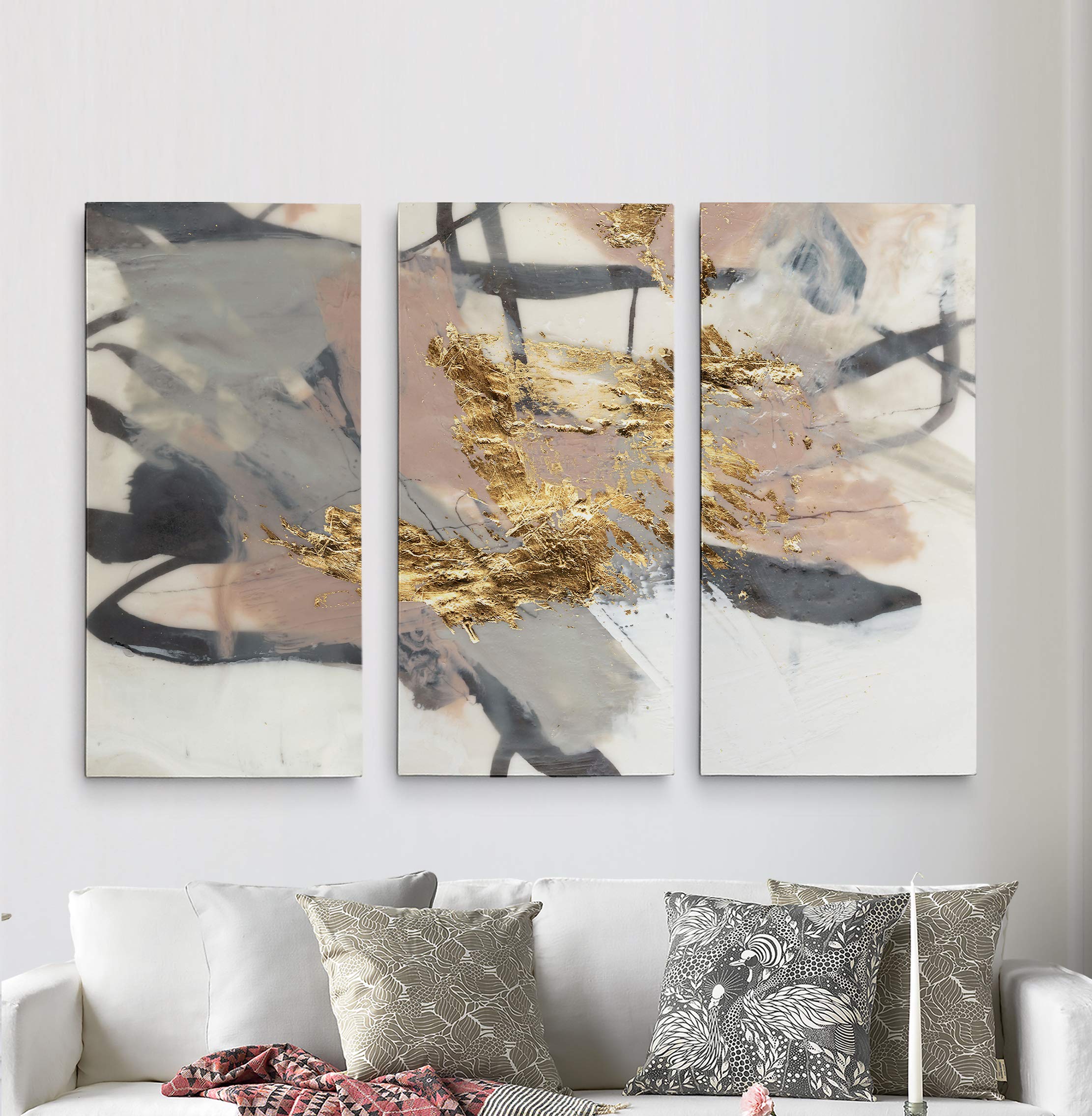 Modern Rustic Golden Blush Abstract Canvas Wall Art - 3 Panel Set (20