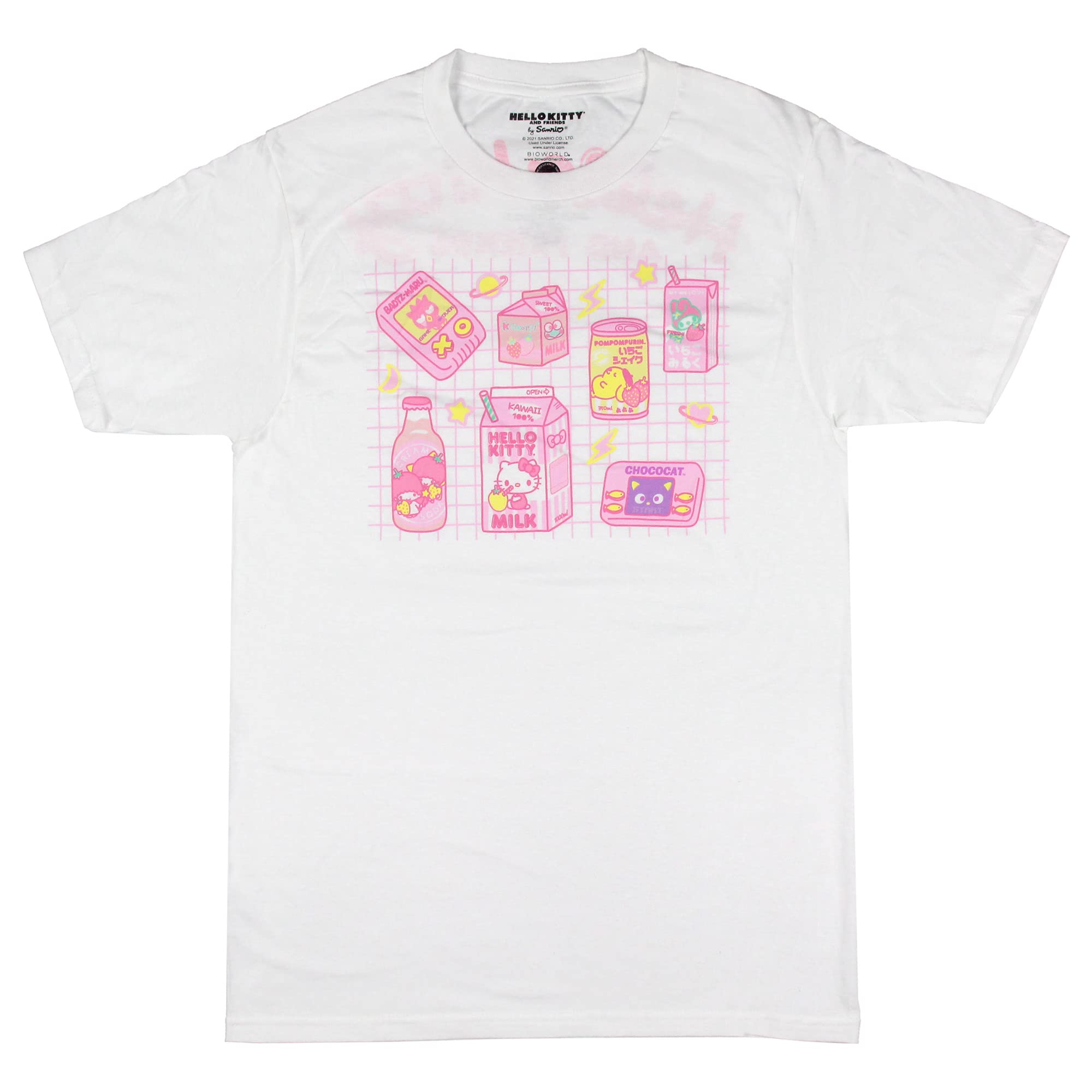 Hello Kitty and Friends Women's Graphic T-Shirt - Cute Anime Kawaii Snacks & Games Print Tee for Casual Wear, Gifts, and Anime Lovers
