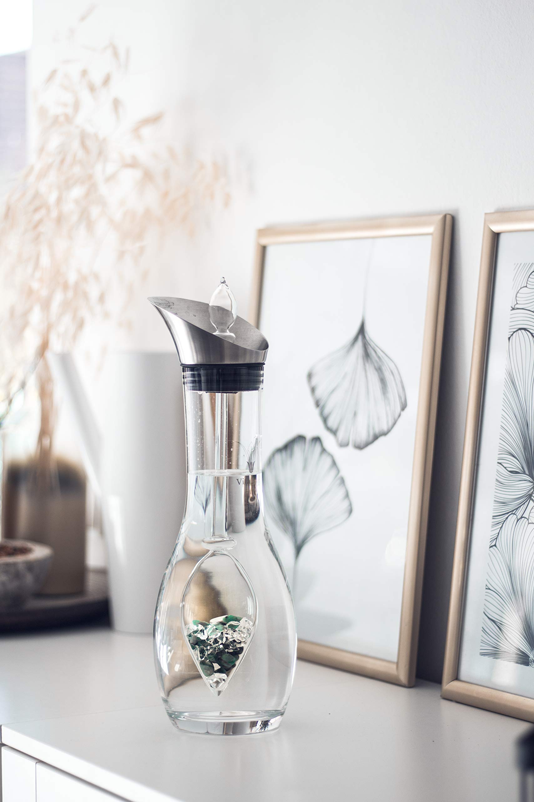 VitaJuwel Era VITALITY Crystal Water Carafe with Emerald & Clear Quartz - Natural Mineral Infusion for Enhanced Hydration | Perfect for Home, Office & Wellness Retreats