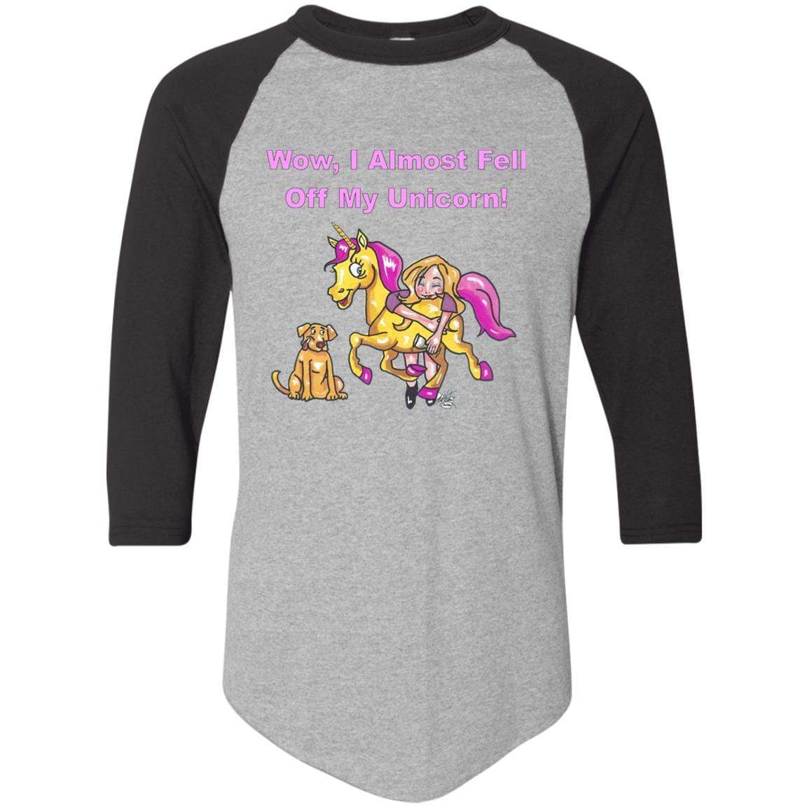 Wow I Almost Fell Off My Unicorn Colorblock Raglan Jersey - Funny Sarcastic Women's T-Shirt for Wine Lovers | Perfect for Girls Night Out, Bachelorette Parties & Casual Wear