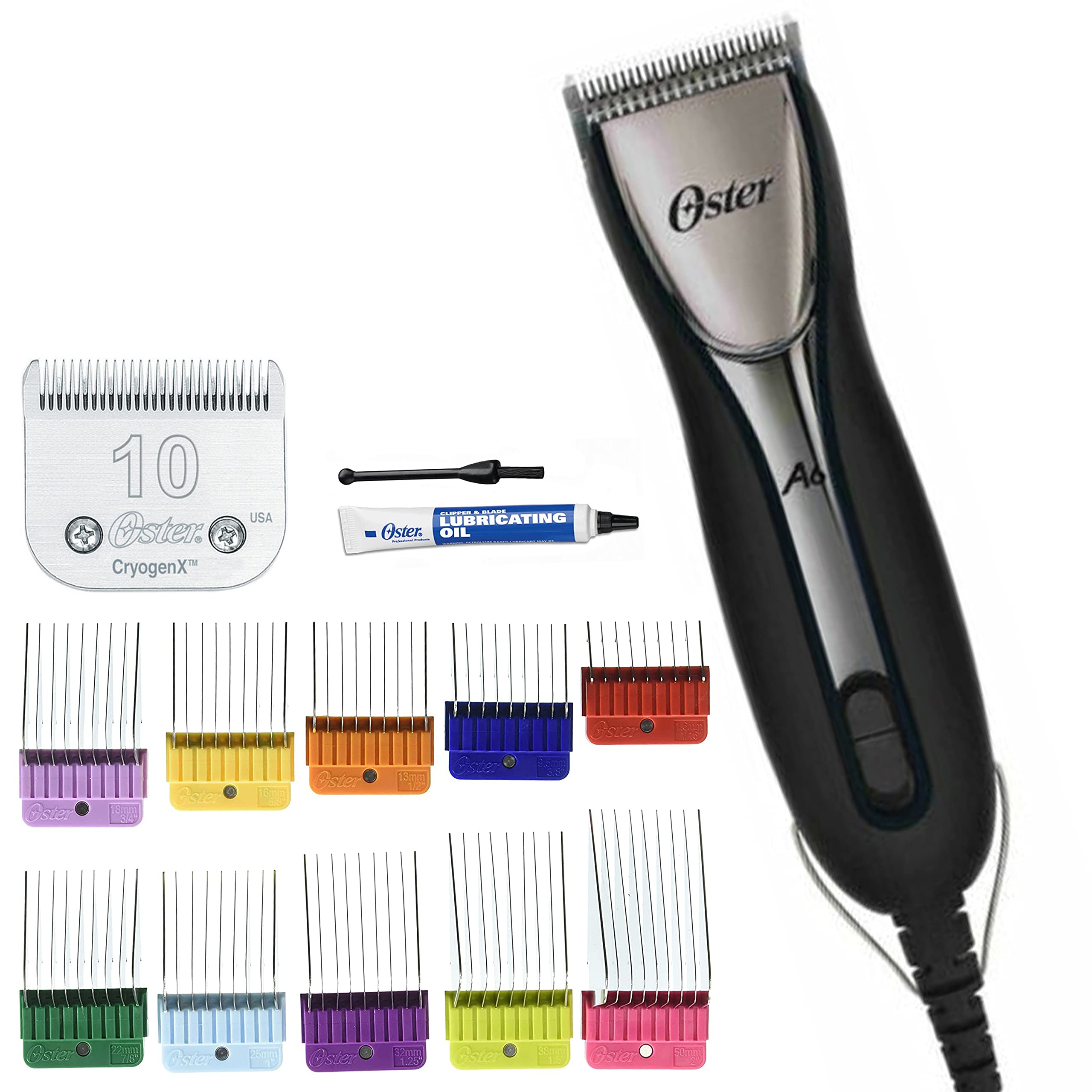 Oster A6 Slim Heavy Duty 3-Speed Professional Pet Grooming Clippers with #10 Blade & 10-Piece Stainless Steel Guide Comb Kit - Perfect for Dogs, Cats & Small Animals at Home or Salon