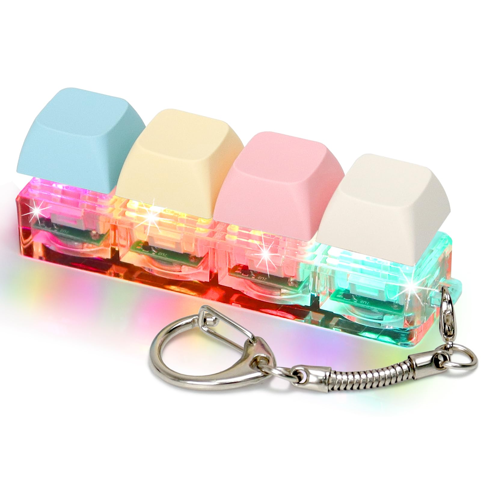 LED Light Keyboard Fidget Toys for Adults - 4 in 1 Sensory Clicker Keychain for Anxiety Relief & Stress Decompression (Macaroon Style) - Perfect for Office, Travel, and Classroom Focus