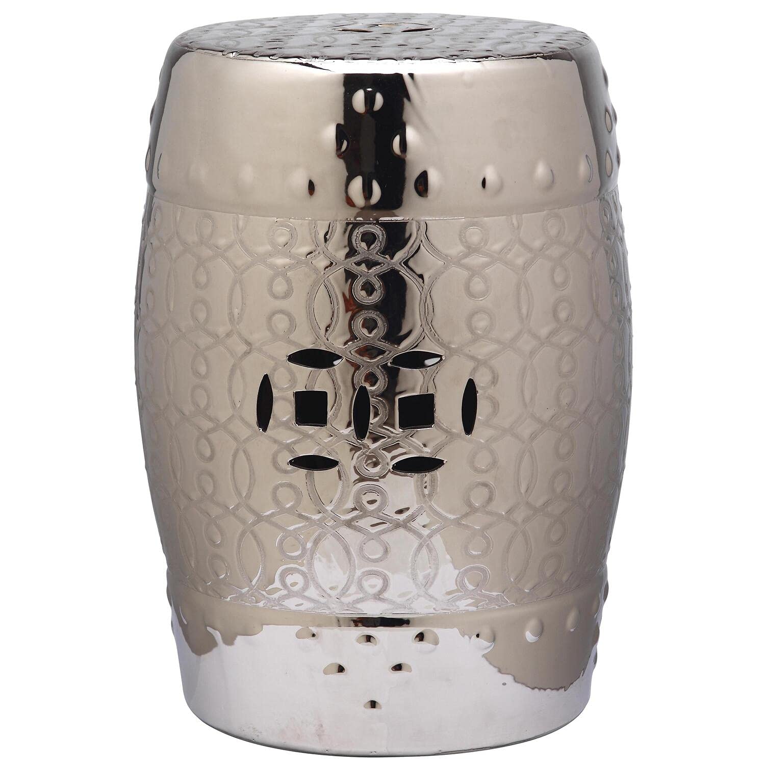 Safevieh Lantana Glazed Ceramic Decorative Garden Stool - Silver | Outdoor Patio Furniture, Side Table for Poolside, Porch & Garden Decor