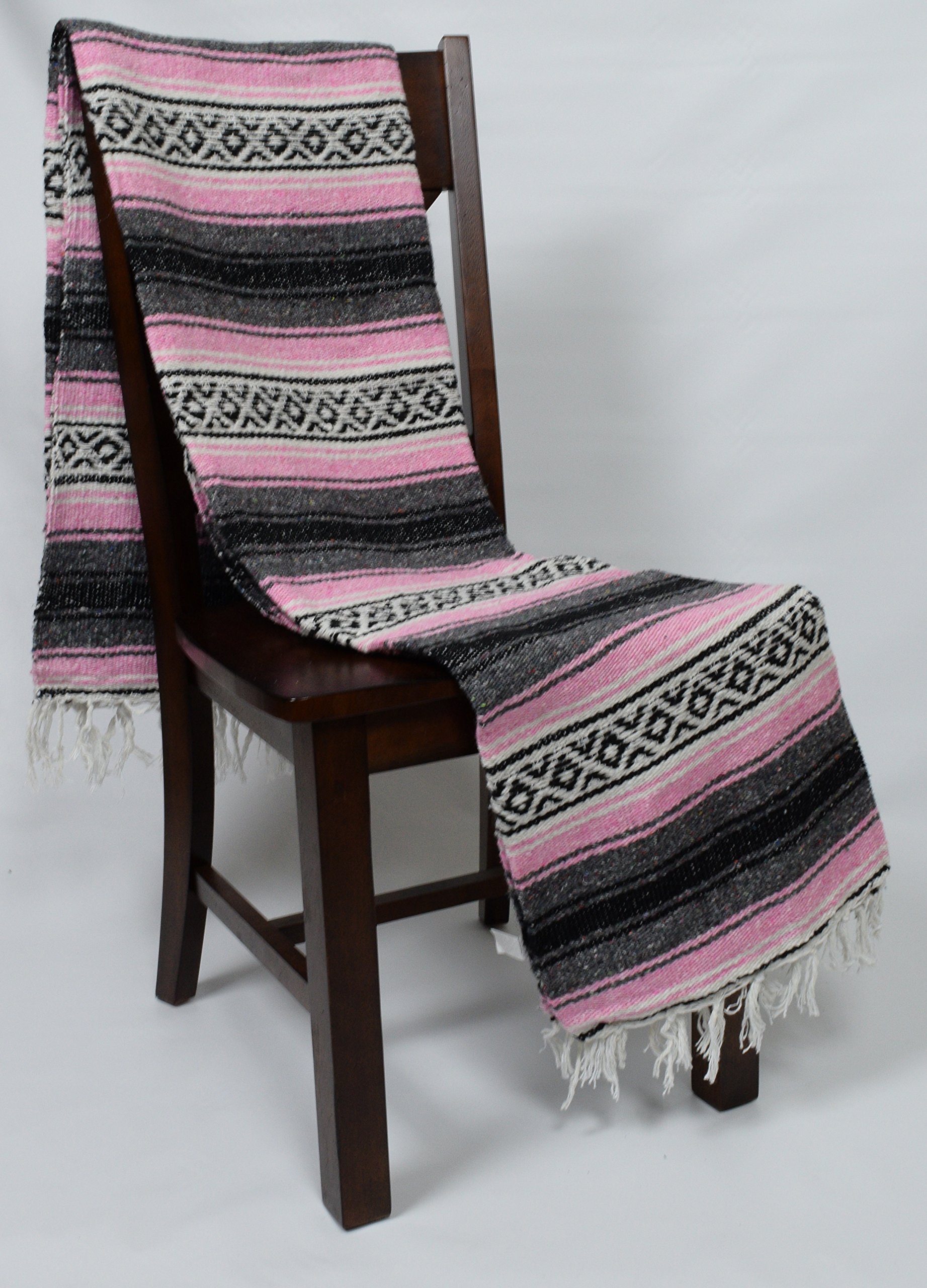 Authentic Pink Mexican Serape Falsa Blanket - Handwoven Cotton Throw - Perfect for Beach Picnics, Sofa Decor & Festival Outfits
