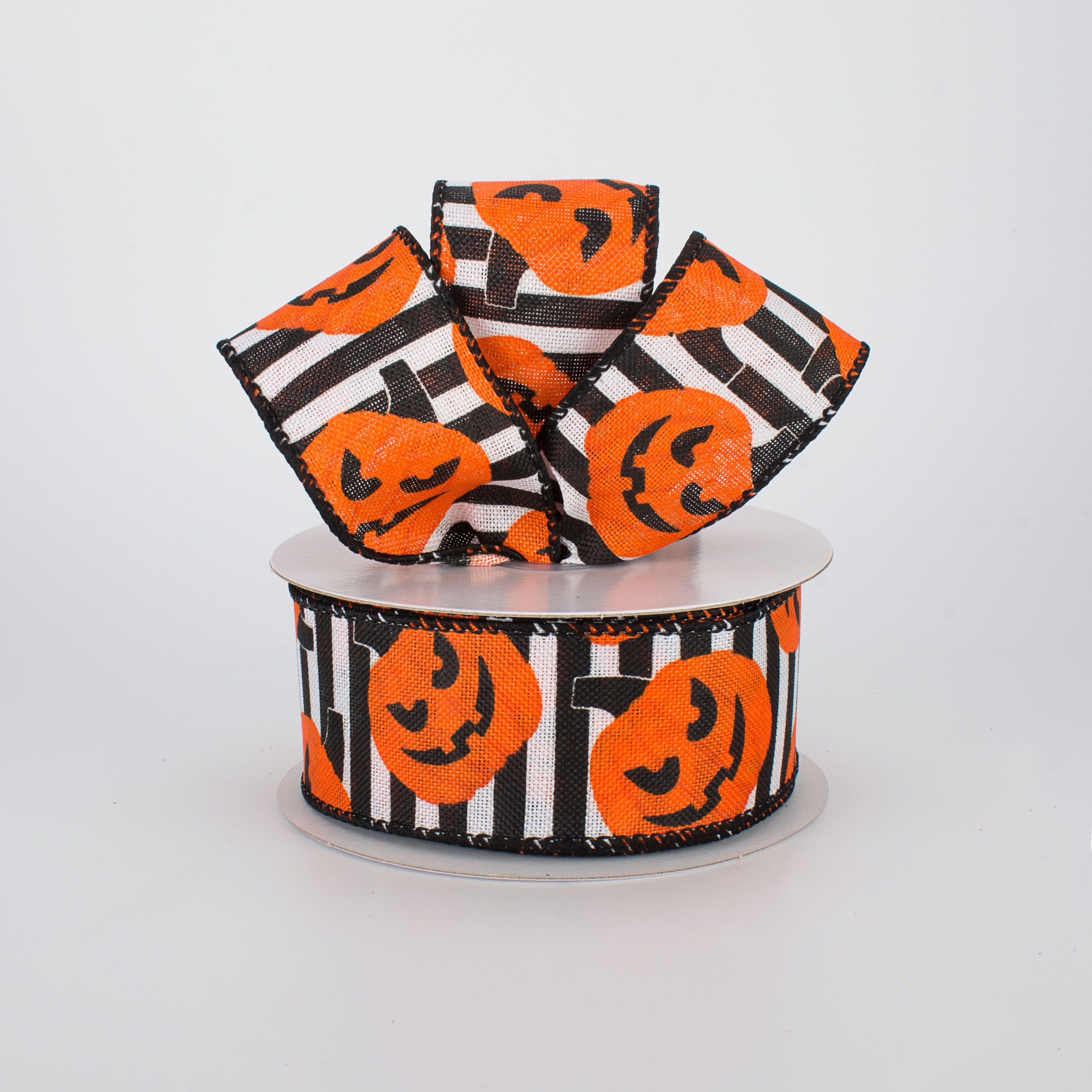 1.5 Inch Jack O'Lantern Halloween Ribbon - Striped Orange & Black Decorative Ribbon (10 Yards) for Gift Wrapping, Pumpkin Decorations & Party Favors