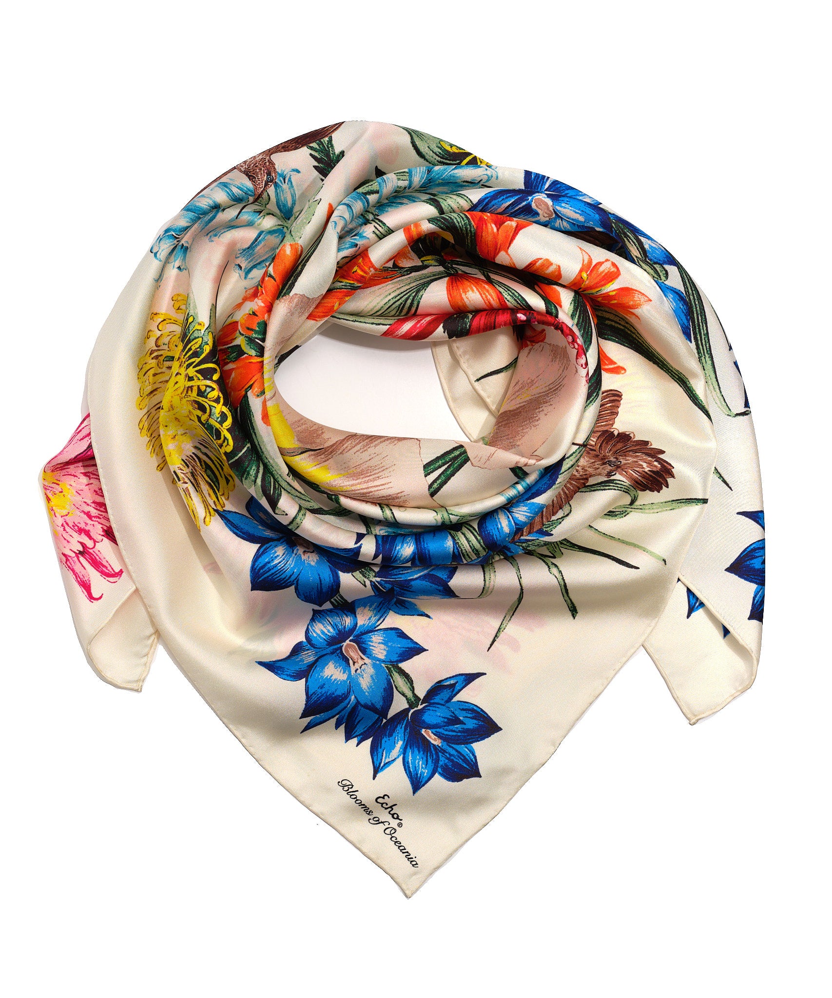 Blooms Of Oceania 35 Silk Square Scarf - Elegant Floral Print Fashion Accessory for Women, Perfect for Parties, Weddings & Office Wear