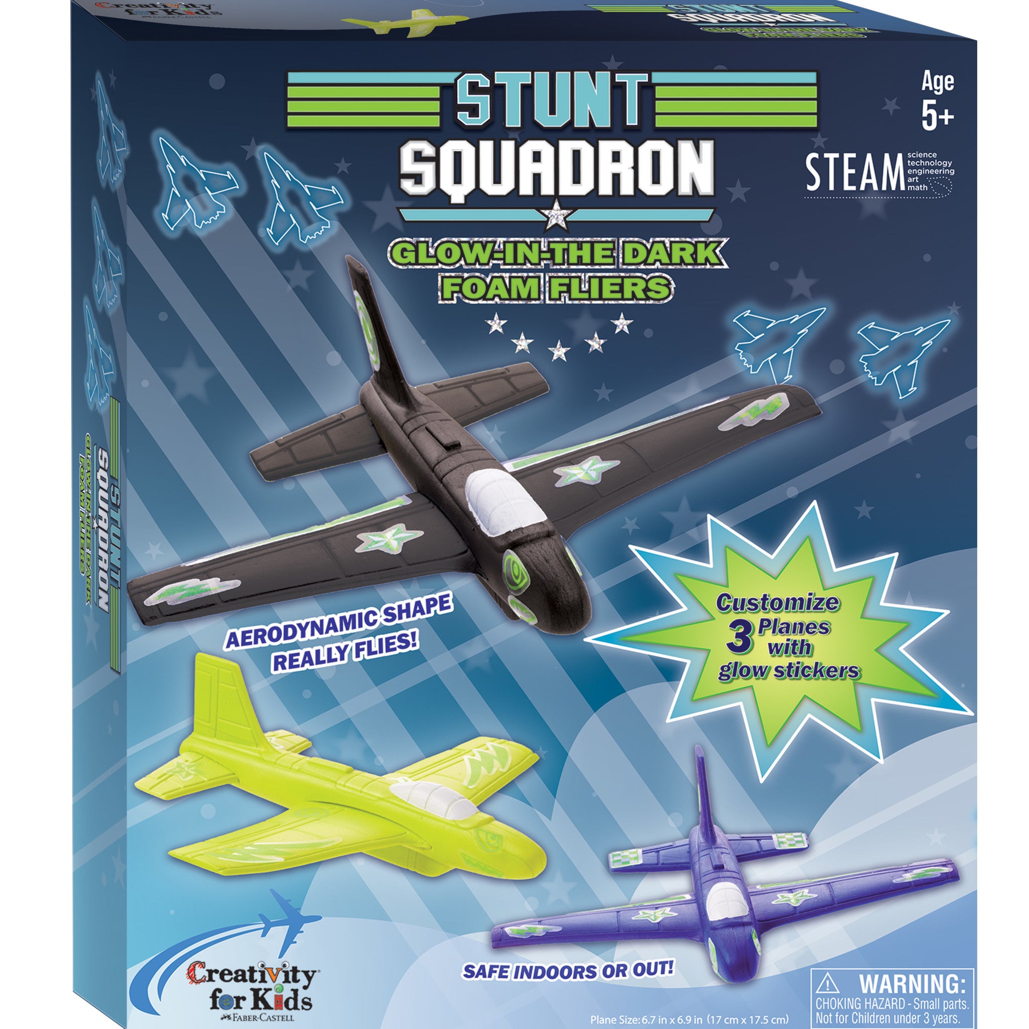 Stunt Squadron Glow in the Dark Foam Airplanes - 3 Pack for Outdoor Night Flying Fun, Perfect for Backyard Games and Kids Birthday Parties #6437000