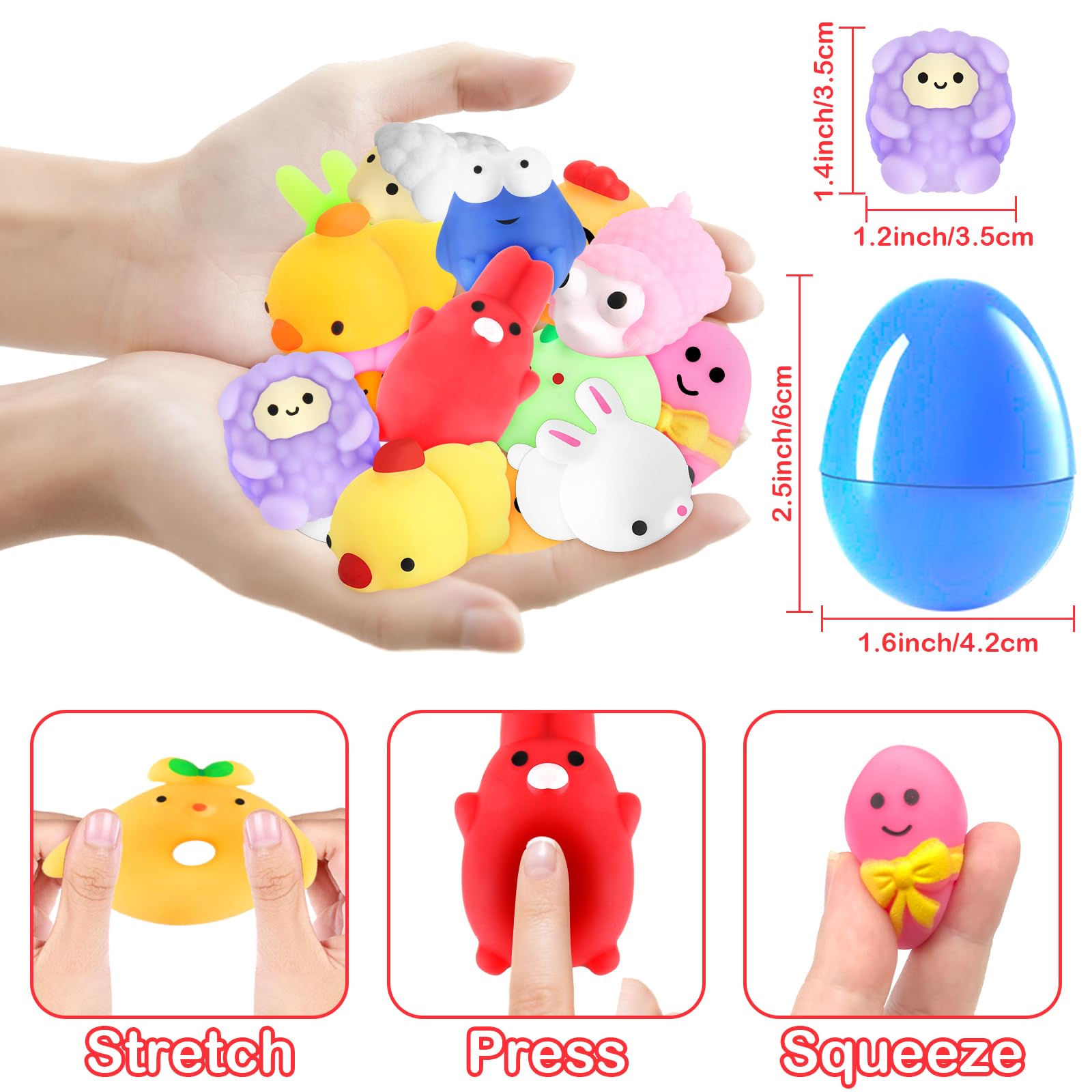 24 Pack Easter Eggs Fillers with Mochi Squishy Toys - Plastic Easter Basket Stuffers with Sensory Fidget Toys Inside - Perfect for Easter Egg Hunts, Party Favors, and Gift Baskets for Kids, Boys, Girls, Toddlers & Teens - Great for Stress Relief, Classroom Rewards and Birthday Party Supplies