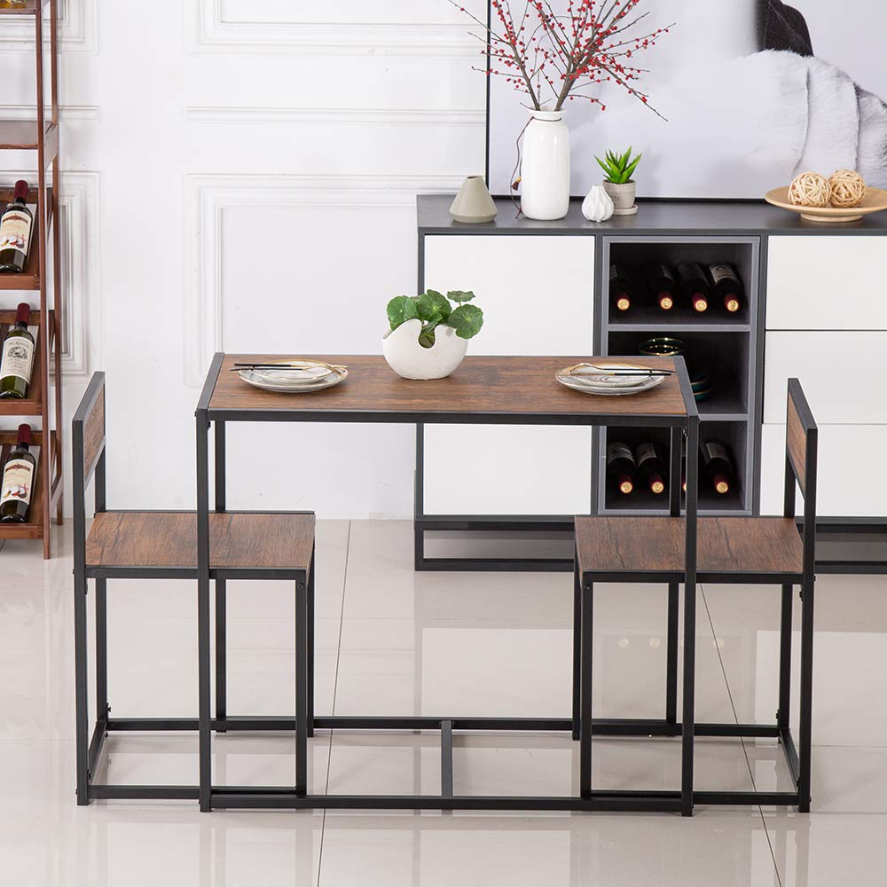 HOMEN 3-Piece Compact Dining Bar Table Set with Chairs, Light Walnut Color, Perfect for Small Spaces in Kitchen, Living Room, or Breakfast Nook