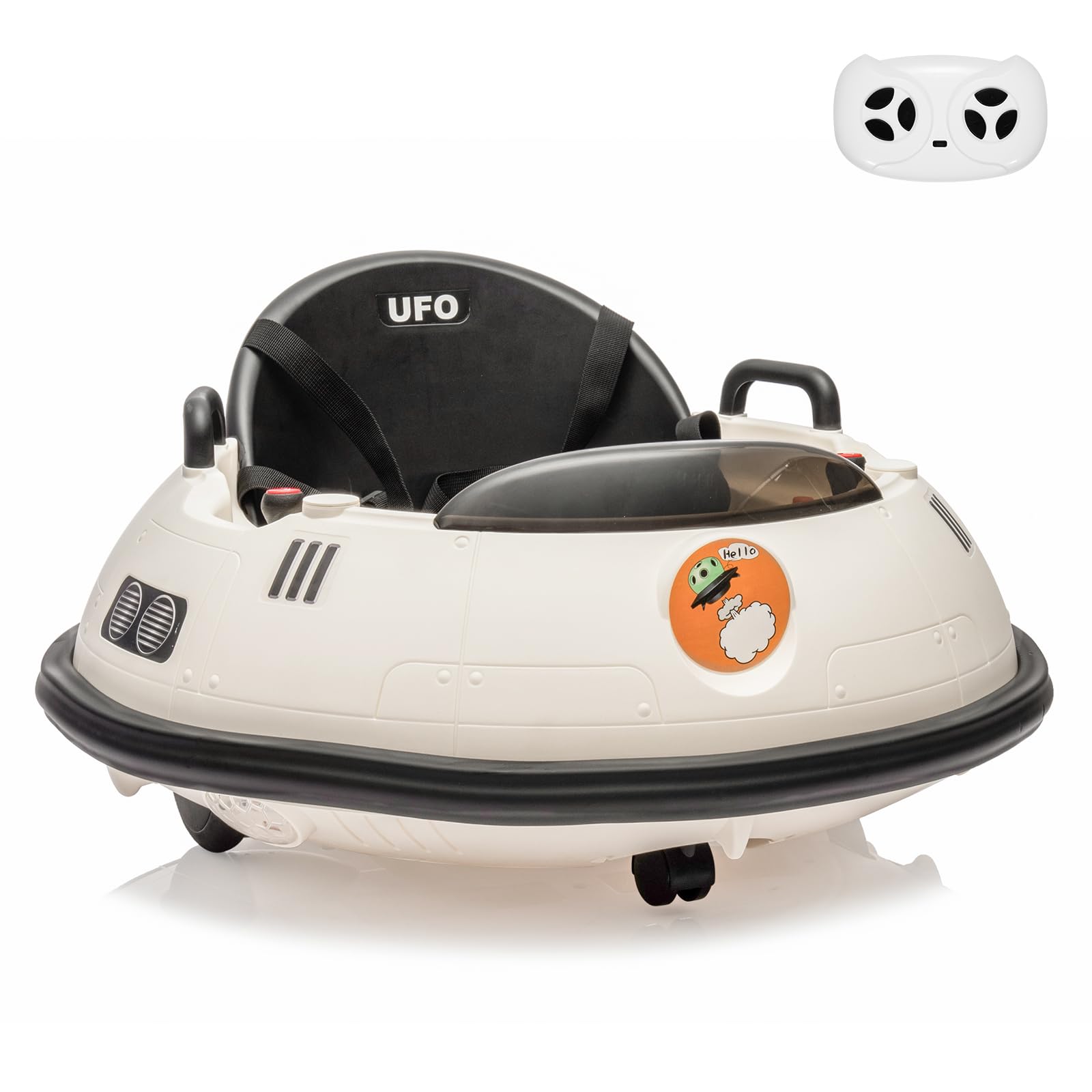 12V Electric Ride-On Bumper Car for Toddlers & Kids - Remote Control, 360° Spin, 3 Speed Modes, LED Lights, Dual Joysticks & Safety Belt - Perfect for Indoor/Outdoor Play (18+ Months, White)