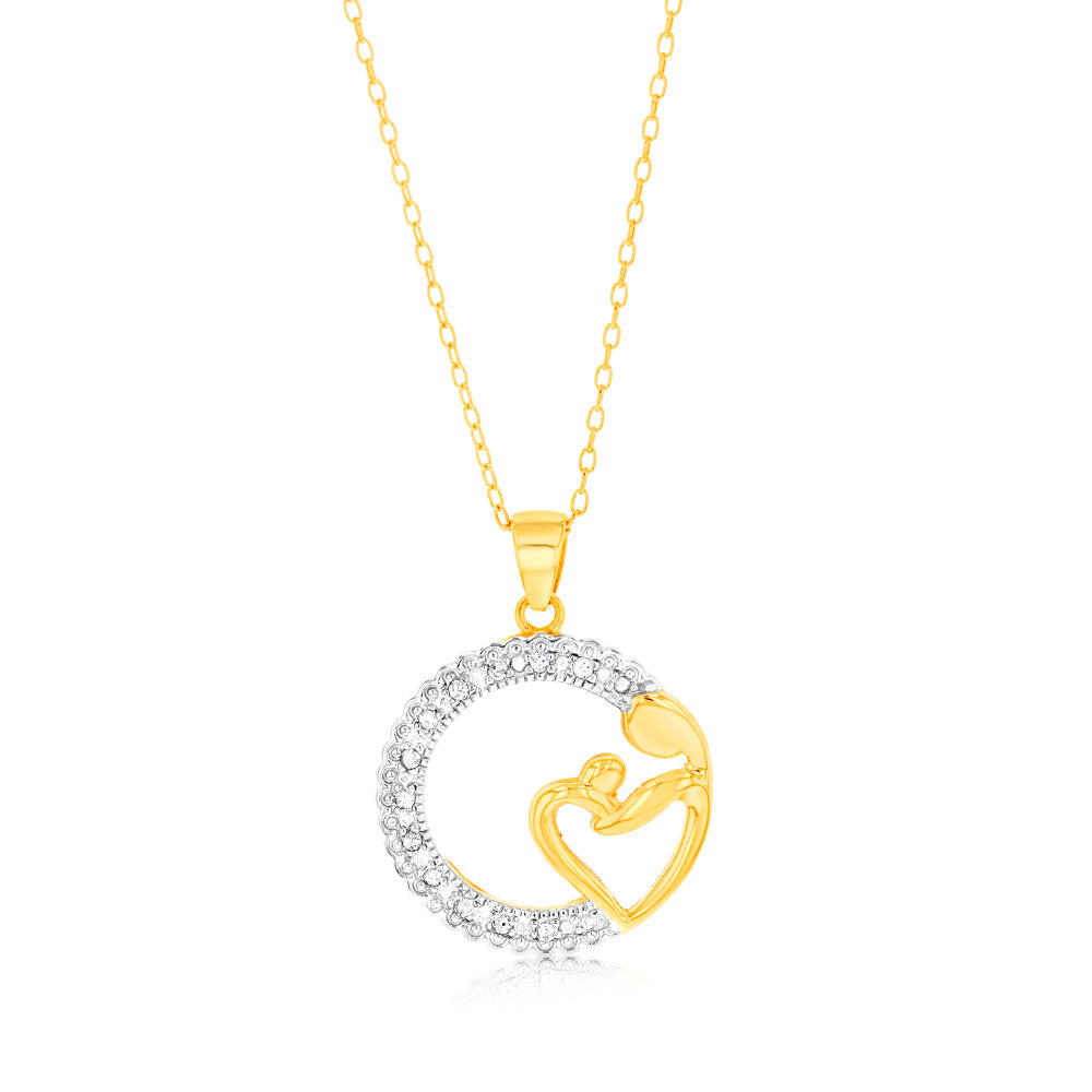 1/10 Carat Genuine Diamond Mother & Child Pendant Necklace in Sterling Silver - Perfect Gift for Mother's Day, Birthday & Special Occasions