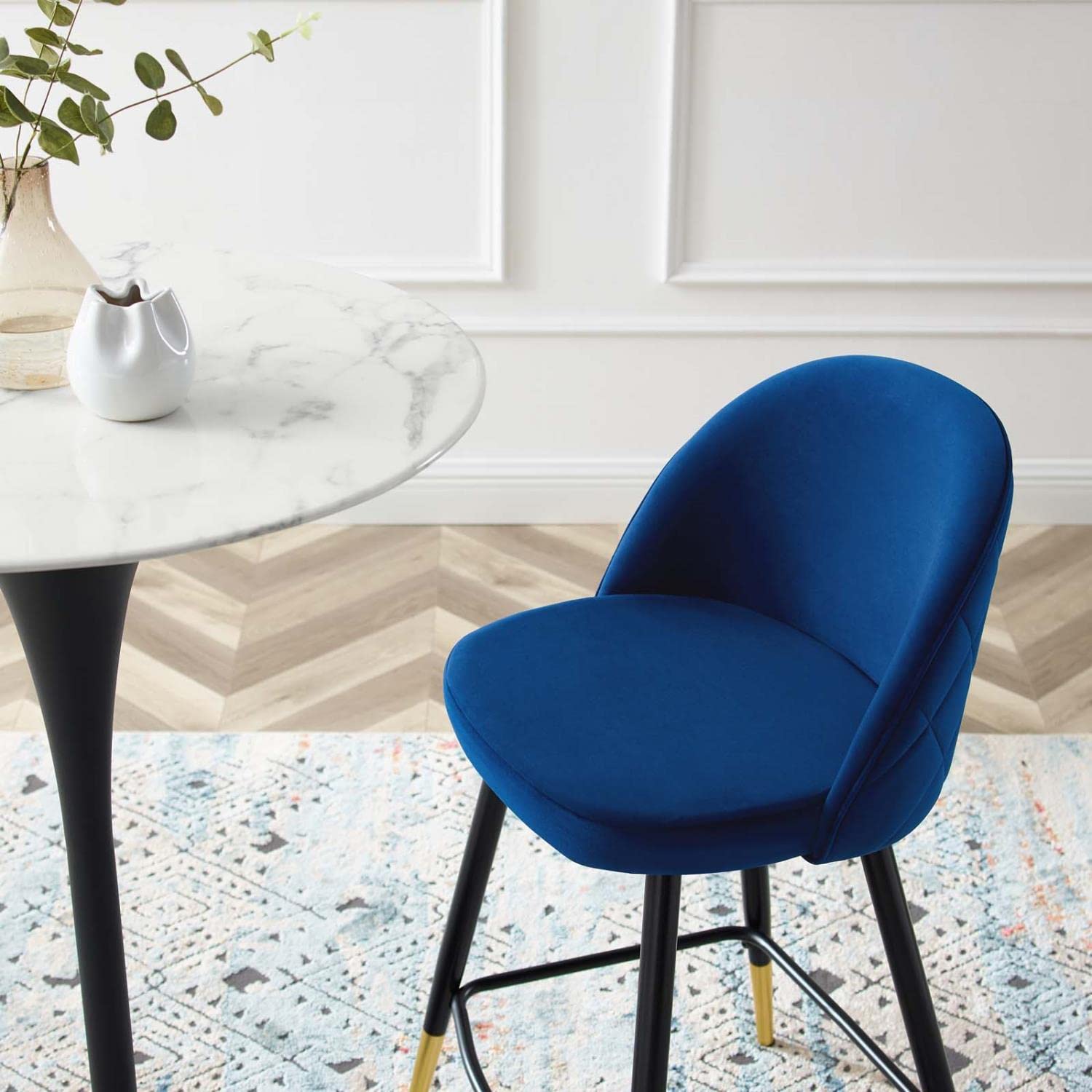 Modway Cordial Performance Velvet Dining Counter Stools Navy Blue - Set of 2 Bar Stools for Kitchen Island, Breakfast Nook & Home Decor