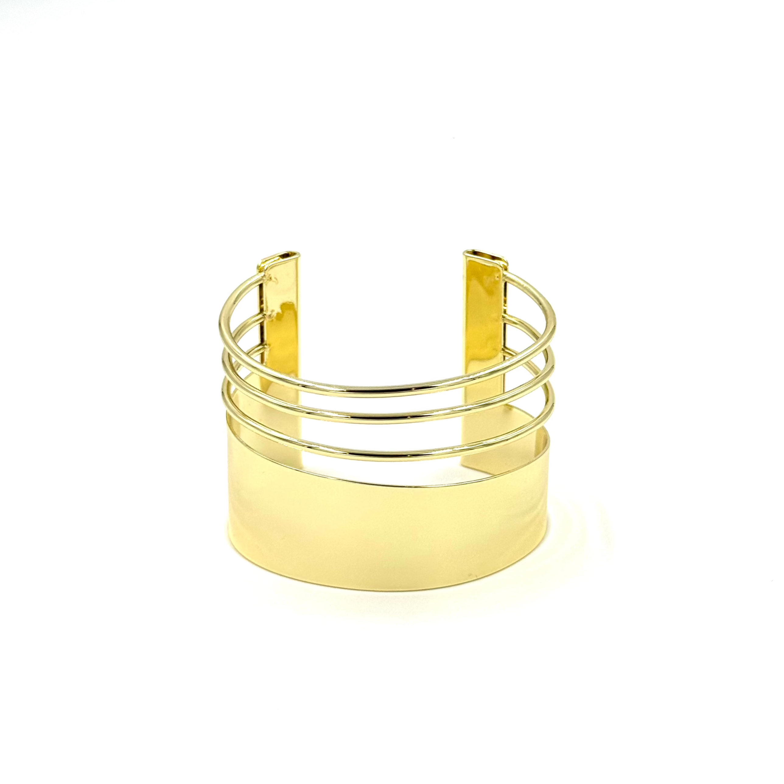 Ashley Gold Stainless Steel Triple Bar Cuff Bracelet for Women - Elegant Stackable Jewelry for Everyday Wear, Parties & Special Occasions
