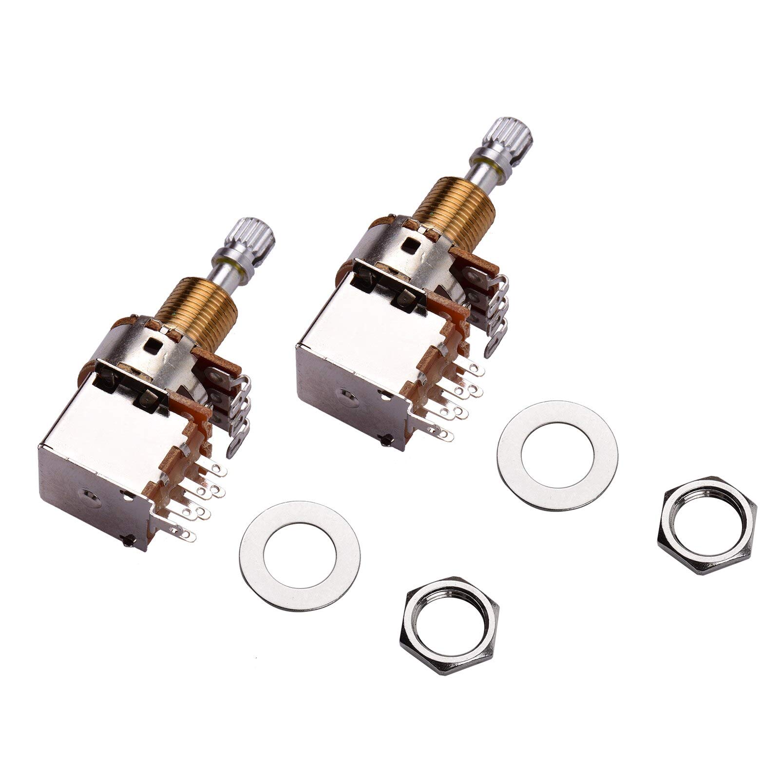 Electric Guitar Bass Potentiometers - Split Shaft Pots with Push-Push Button Switch (2pcs, A25K) | Premium Replacement Parts for Guitar Repair & DIY Upgrades | Perfect for Fender, Gibson & More