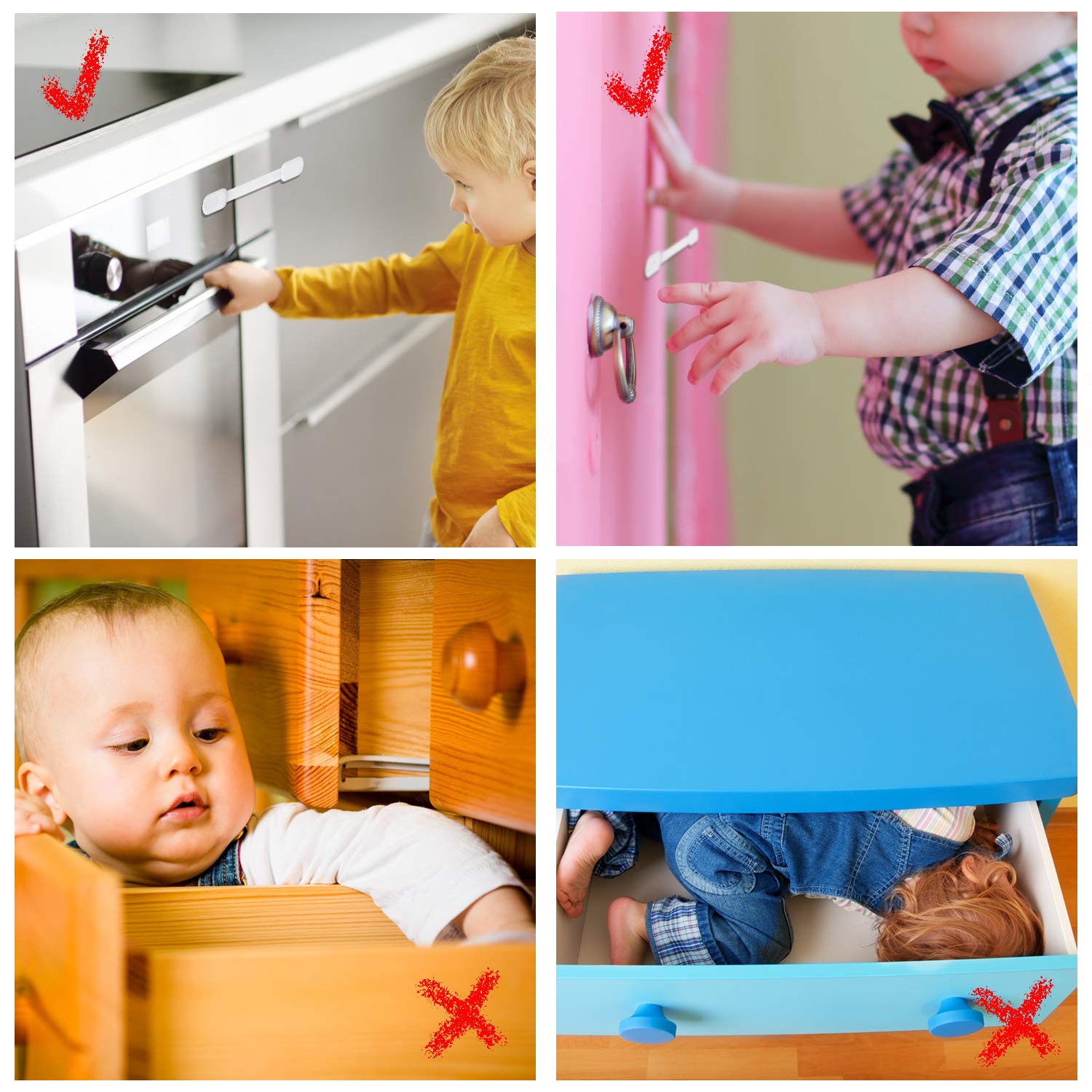 10 Pack Child Safety Cabinet Locks - No Drill Baby Proofing Latches for Drawers, Doors, Fridge, Oven & Toilet Seat - Adjustable Strap with 3M Adhesive - Perfect for Kitchen Cupboards, Appliances & Trash Cans - Keep Kids Safe at Home