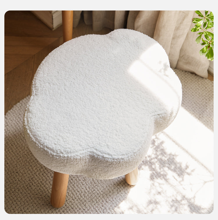 Solid Wood Makeup Stool - Beech & Birch with Lamb Velvet Upholstery | Cloud-Shaped Seat for Vanity, Dressing Room & Bedroom Decor