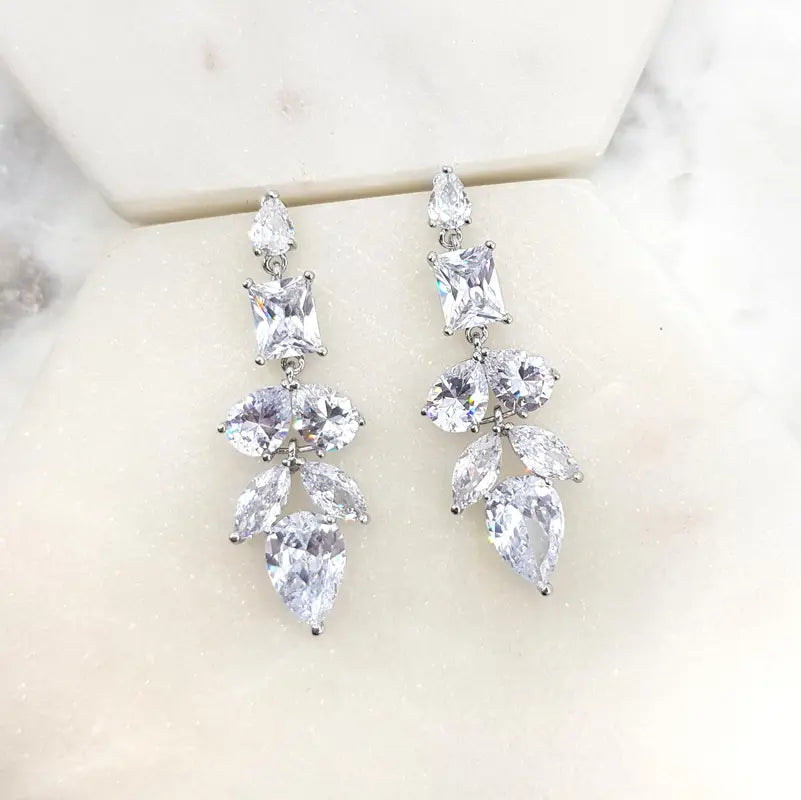 Lavinia Mixed Crystal Bridal Statement Drop Earrings for Women - Elegant Wedding Jewelry, Party Accessories & Special Occasion Gifts