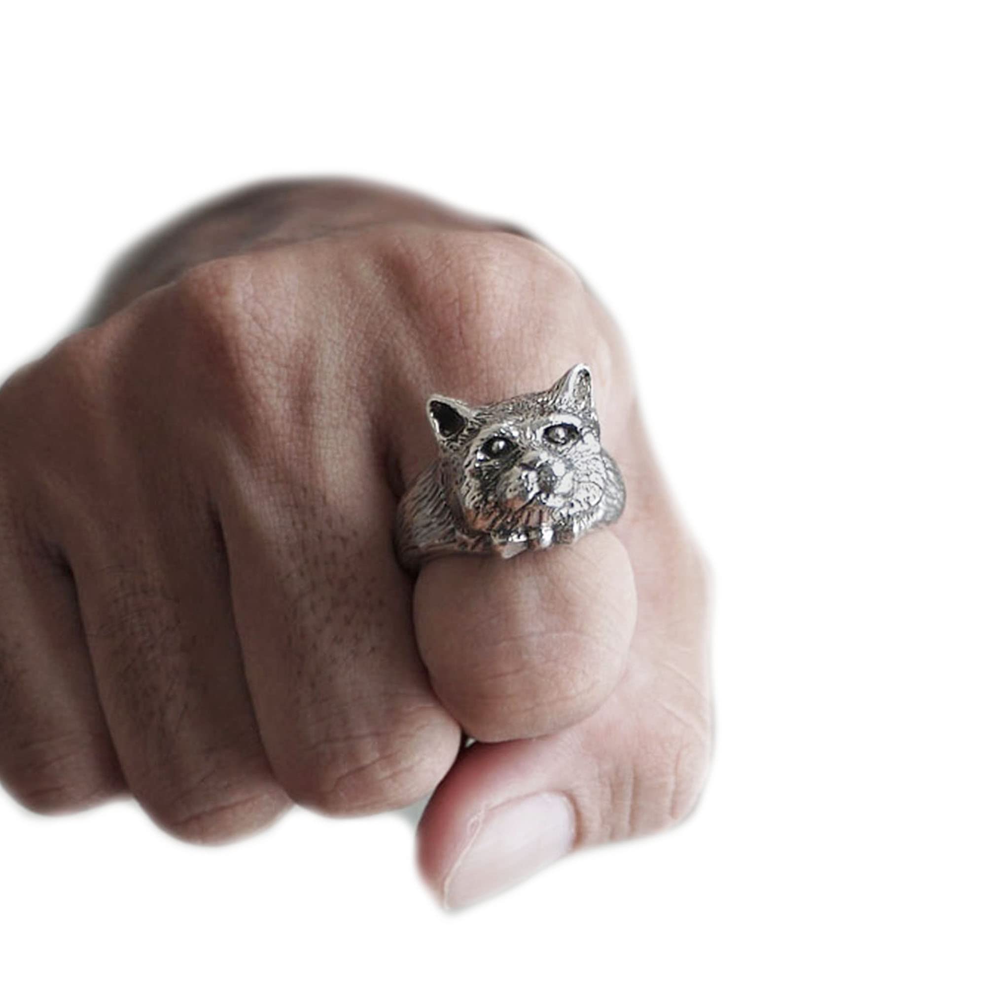925 Sterling Silver Cat and Glasses Ring - Adorable Kitty Lover Gift with Animal Ears, Boho Style Jewelry for Women | Perfect for Cat Enthusiasts, Casual Wear & Unique Gifts