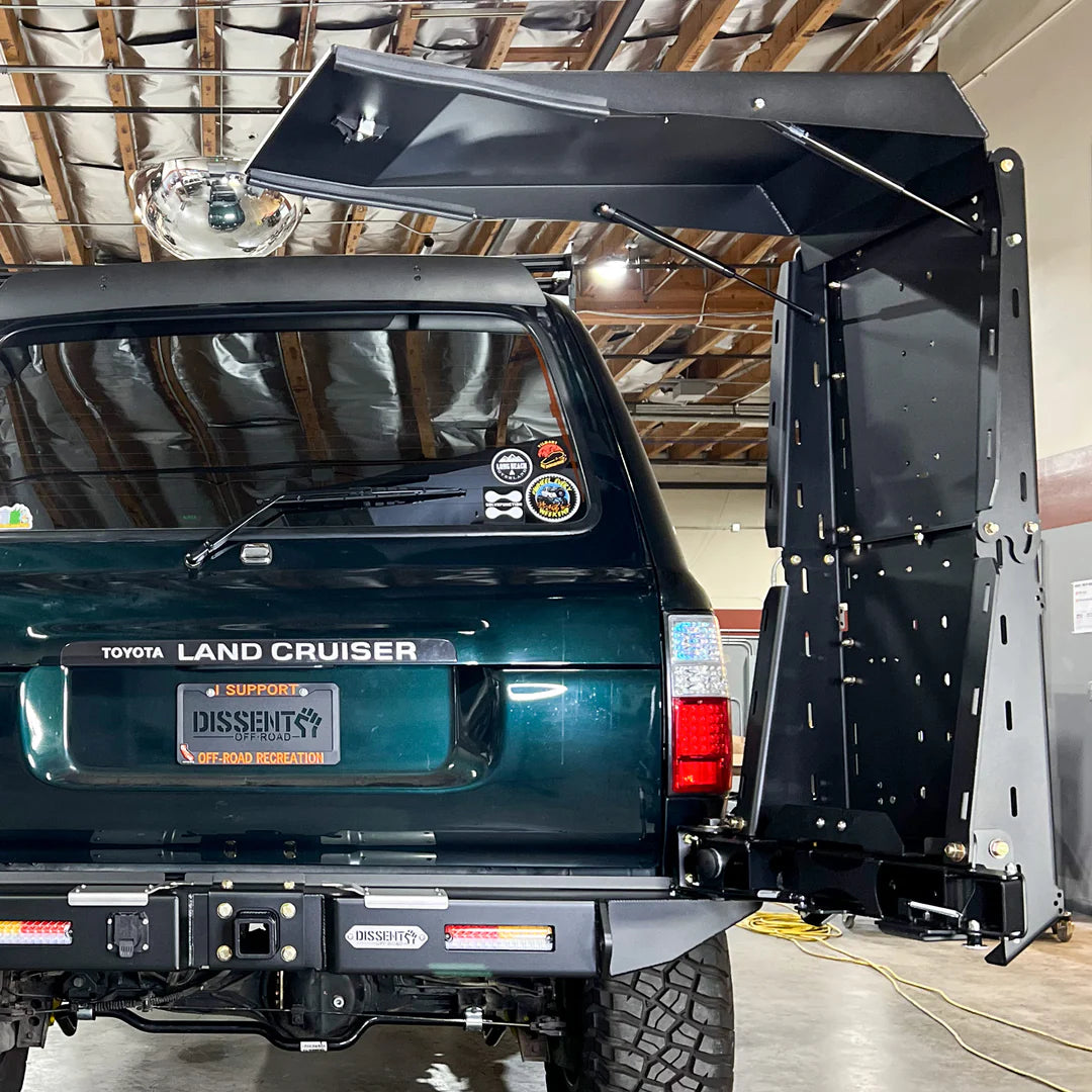 Dissent Off Road Overland Pro Swing Out for Modular Rear Bumper - Heavy Duty Spare Tire Carrier & Gear Rack for Jeep Wrangler & Gladiator - Perfect for Off-Roading & Overland Adventures