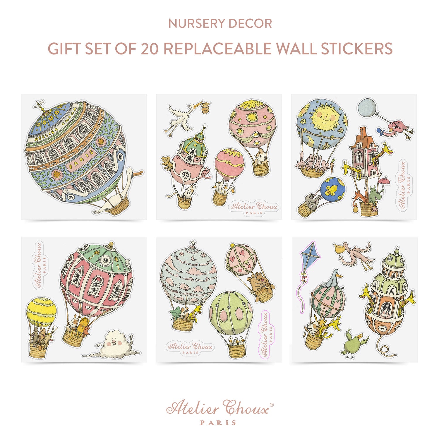 Atelier Choux Replaceable Wall Stickers - Pack of 40 Decorative Nursery Stickers for Baby Room & Kids Bedroom Decor - Perfect for Nursery Walls, Playrooms & Toddler Spaces
