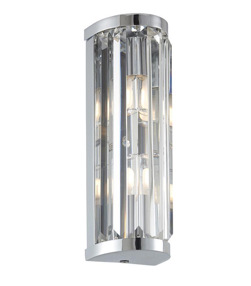 Polished Chrome Crystal 2-Light IP44 Bathroom Wall Sconce - Perfect for Vanity, Powder Room & Spa Lighting