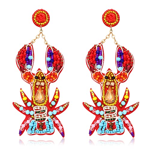 crystal beaded lobster earrings