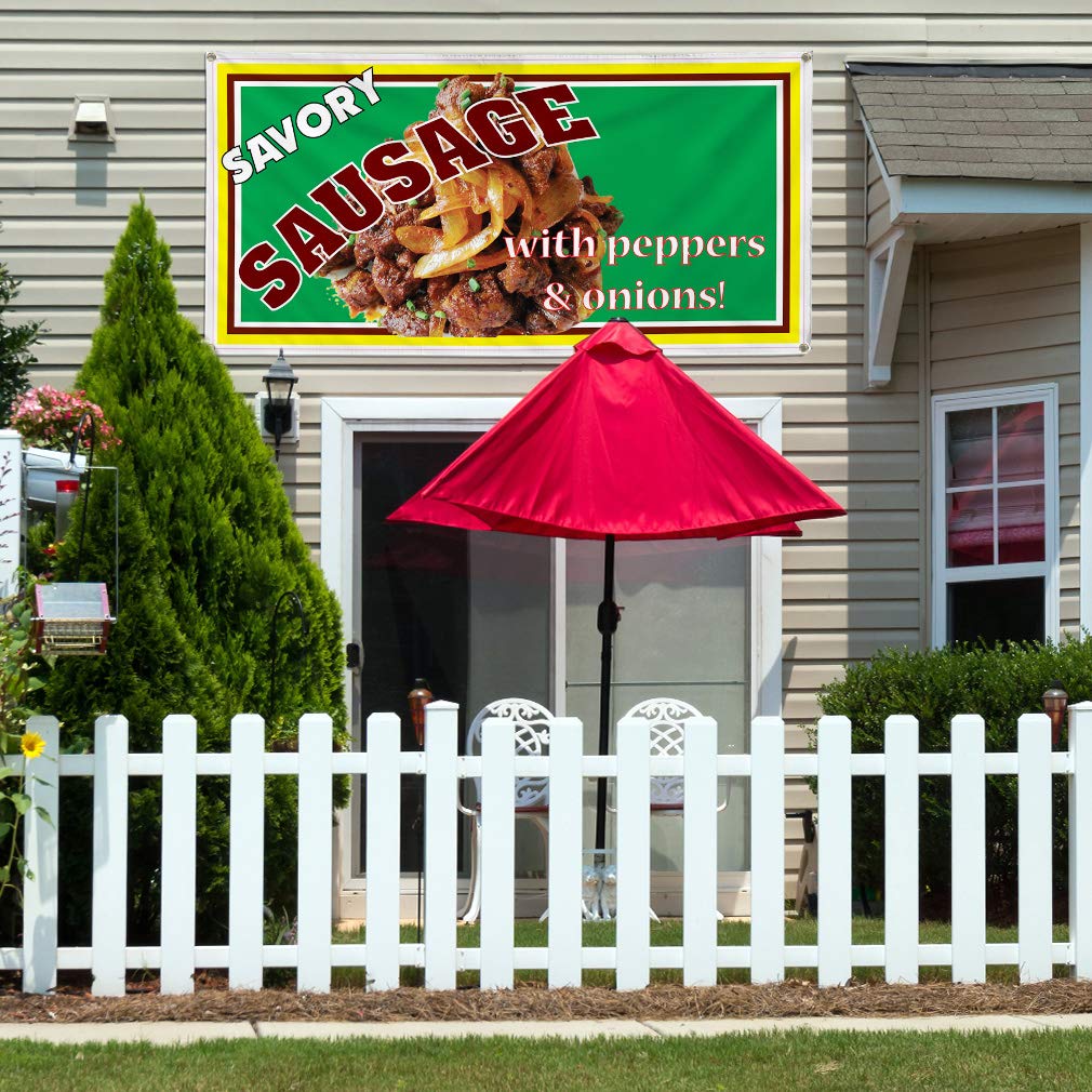 Vinyl Banner - 60x144 Inches, Weatherproof Outdoor Sign with 10 Grommets for Restaurants, Cafes & Food Businesses - Perfect for Sausage & Onion Promotions, Yard Sales, and Industrial Use