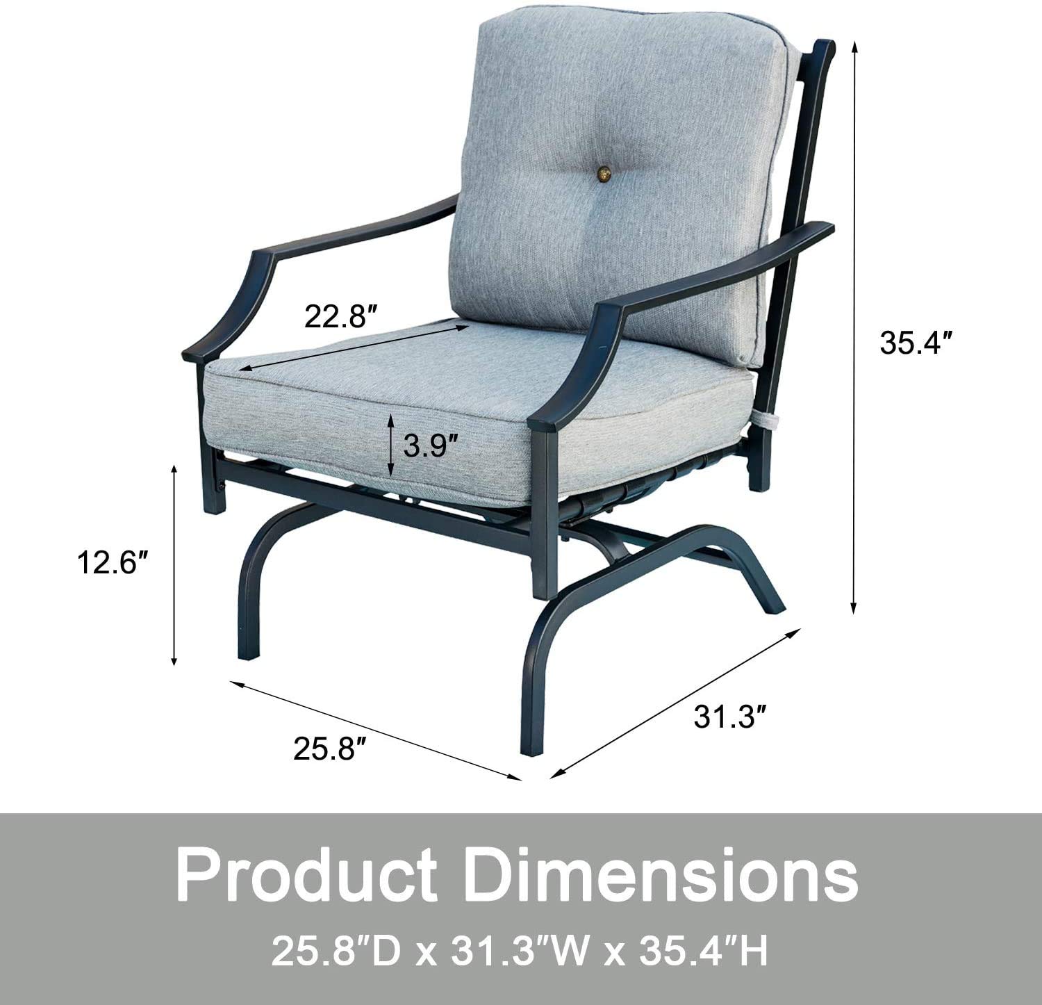 Premium Black Metal Rocking Patio Chairs with Padded Cushion - Outdoor Spring Motion Dining Set for Porch, Garden & Balcony | Durable Bistro Furniture for Relaxing & Entertaining Guests