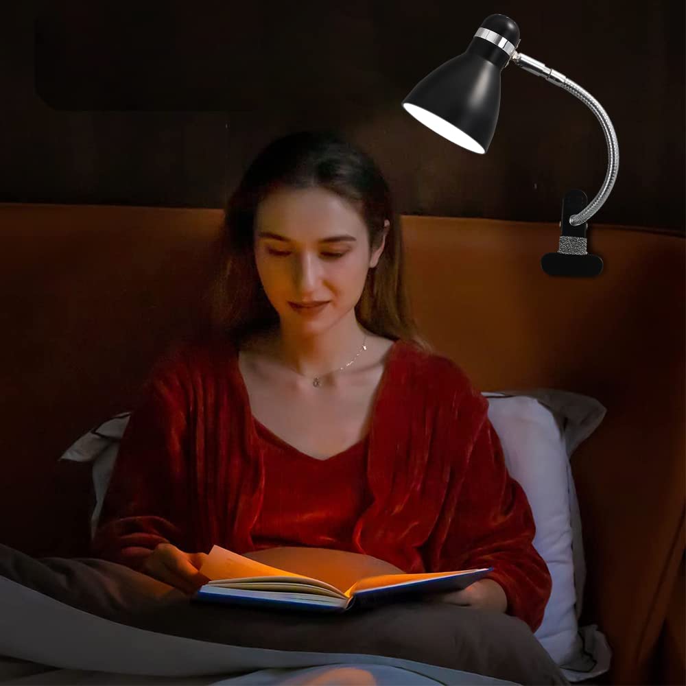 Adjustable Metal Clip-On Desk Lamp - Flexible Gooseneck Reading Light for Study, Office & Bedroom - Eye-Caring Portable Clamp Light (Black) | Perfect for Night Reading, Home Office & Dorm Room Lighting