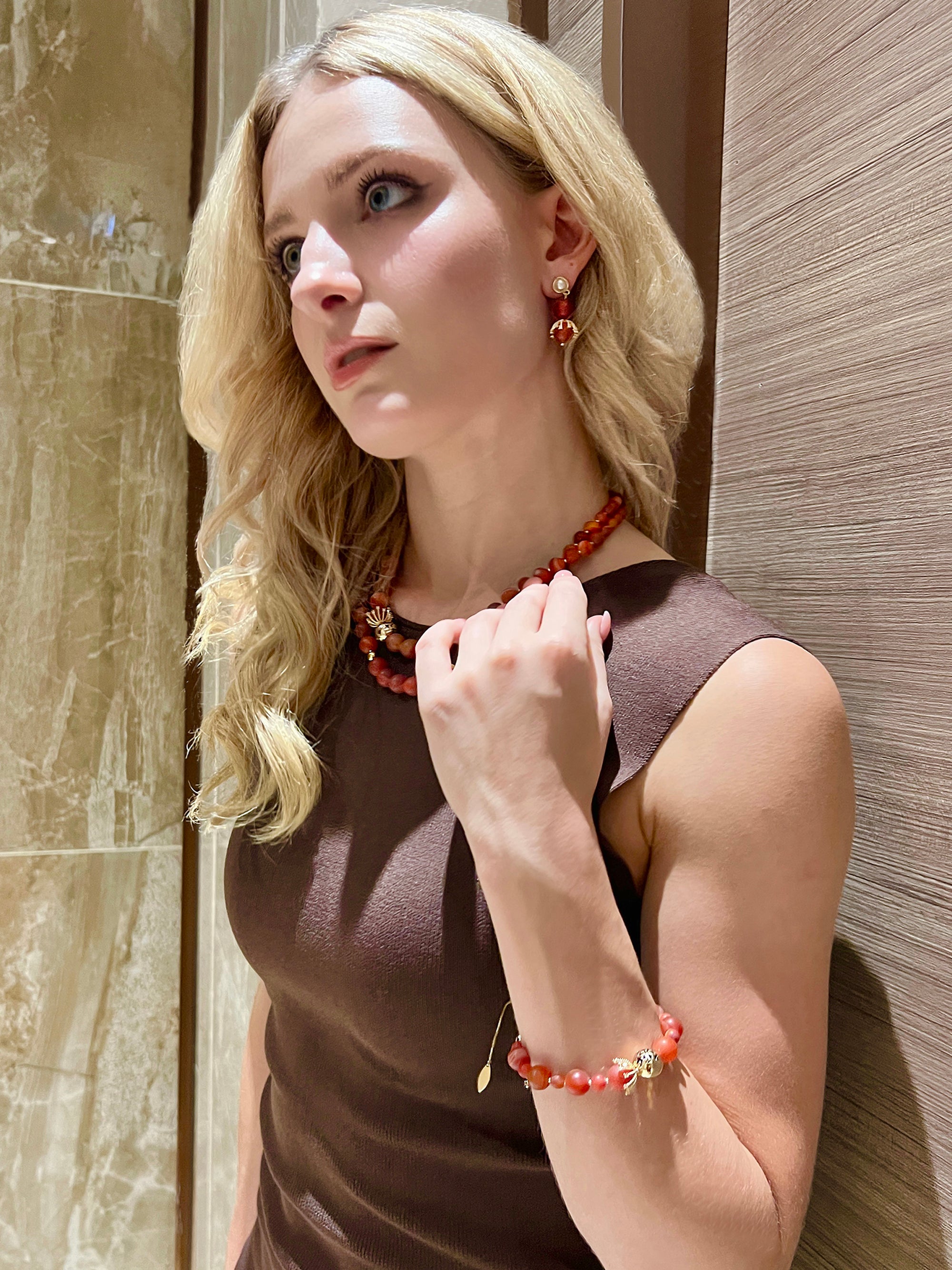 Matte Red Agate Dangle Stud Earrings for Women - Natural Stone Bohemian Jewelry HE021 | Perfect for Parties, Weddings & Everyday Wear