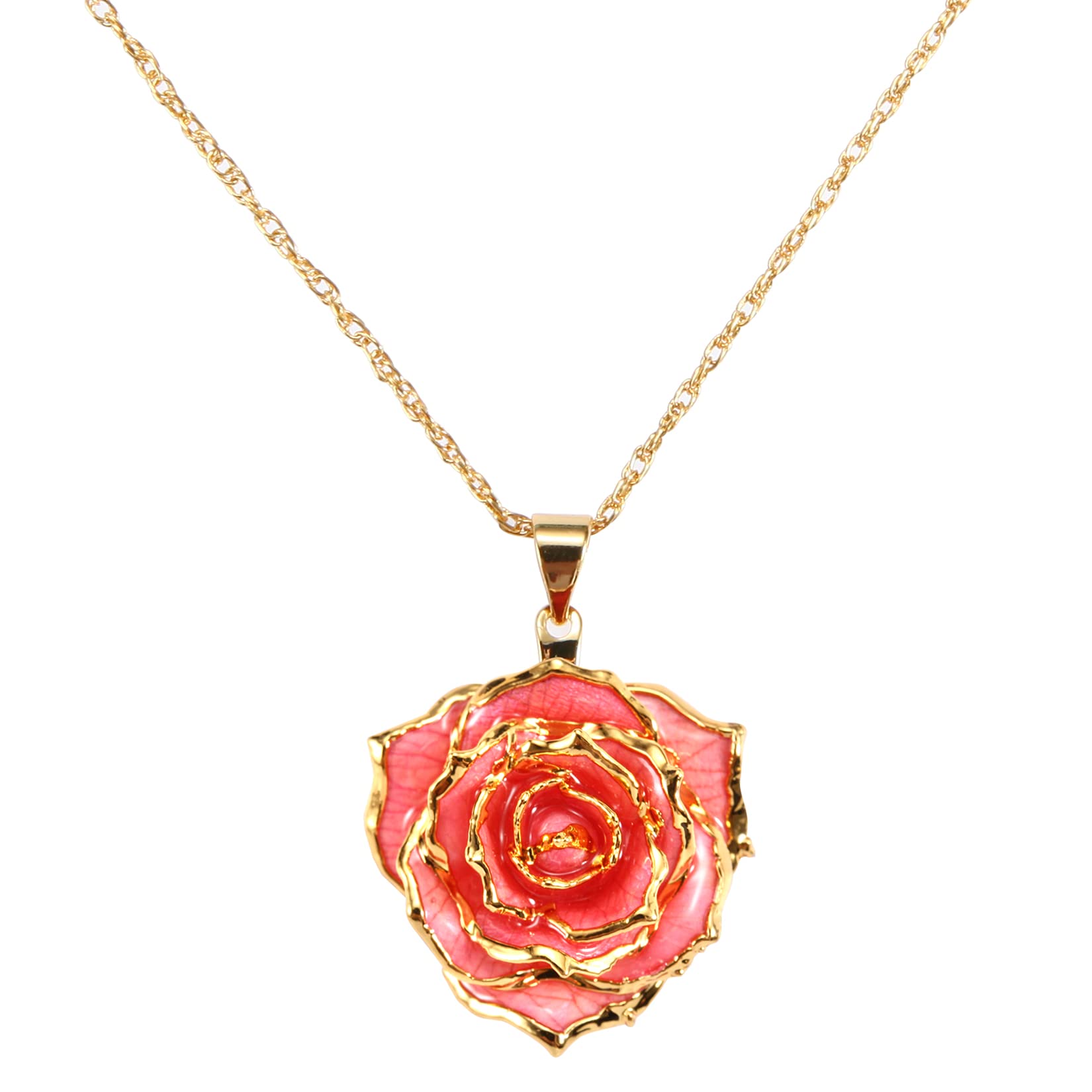 24K Gold Dipped Rose Pendant Necklace for Women - Real Preserved Rose Jewelry Gift for Mom, Wife, Girlfriend | Perfect for Mother's Day, Anniversary, Birthday & Christmas | Elegant Valentine's Day & Special Occasion Present