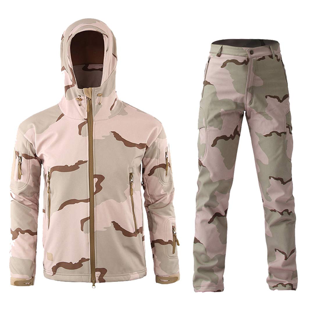 EWRCSSWA Military Camouflage Shark Skin Soft Shell Tactical Suit for Men - Waterproof Fleece Combat Gear for Winter & Autumn | Outdoor Hunting, Airsoft, Tactical Training
