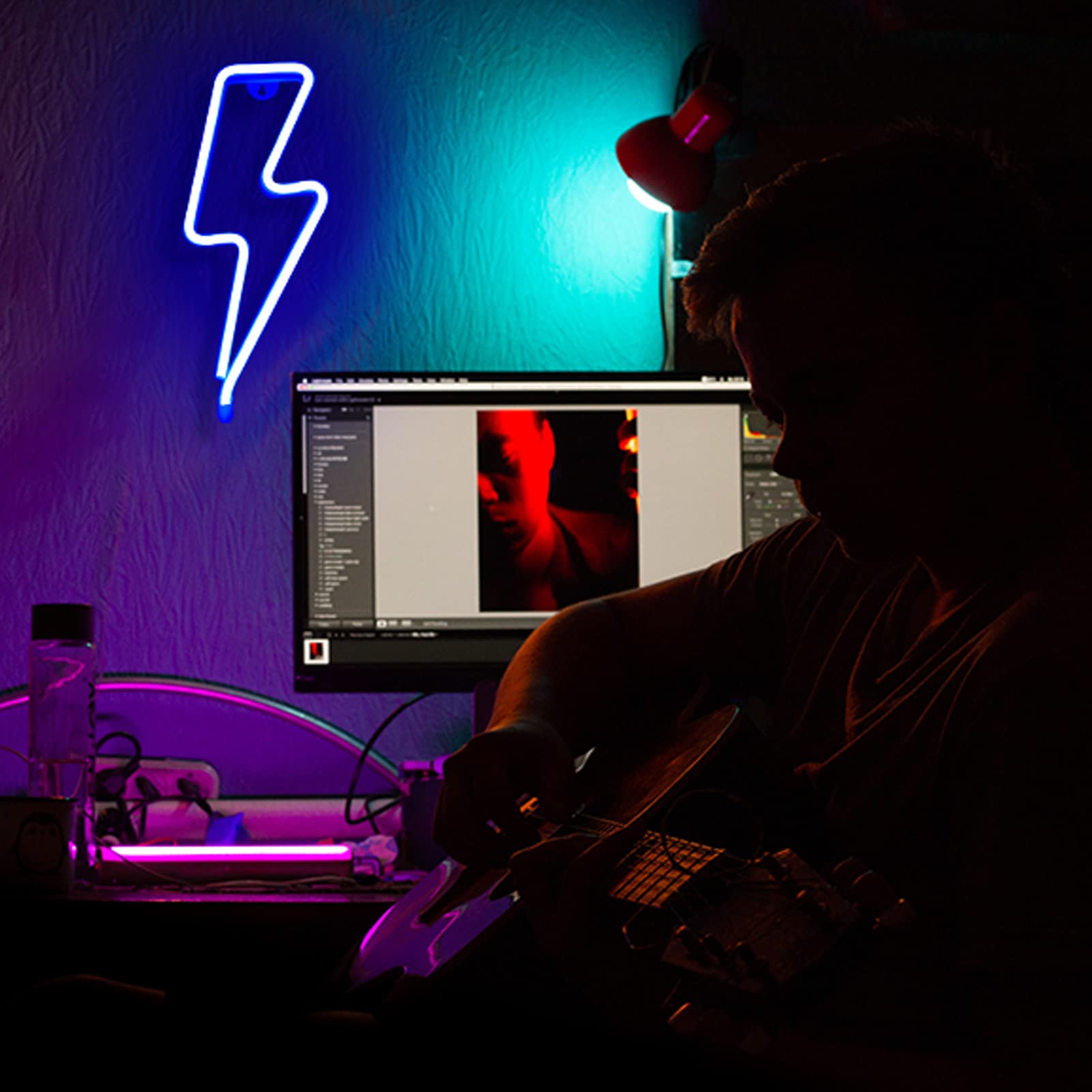 Lightning Bolt Neon Sign - USB/Battery Powered LED Wall Decor for Bedroom, Kids Room, Party & Wedding | Blue Neon Light for Home, Birthday & Kids Decorations | Perfect for Night Lights, Gaming Room & Bar Decor