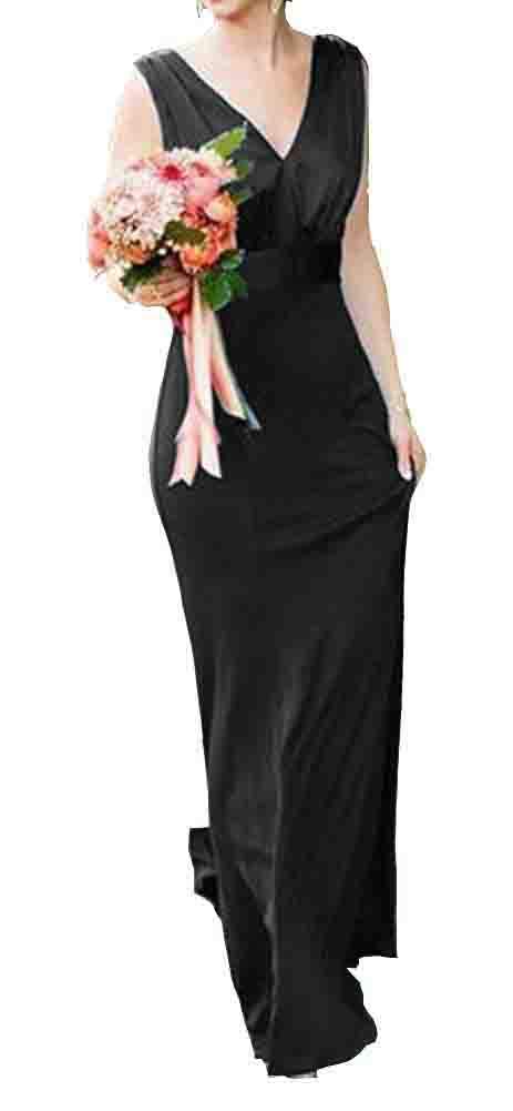 Honeydress Women's Silk-Like Bridesmaid Dress Long Rustic Wedding Gown V-Neck Evening Dress for Maid of Honor - Perfect for Weddings, Prom, Formal Events & Special Occasions
