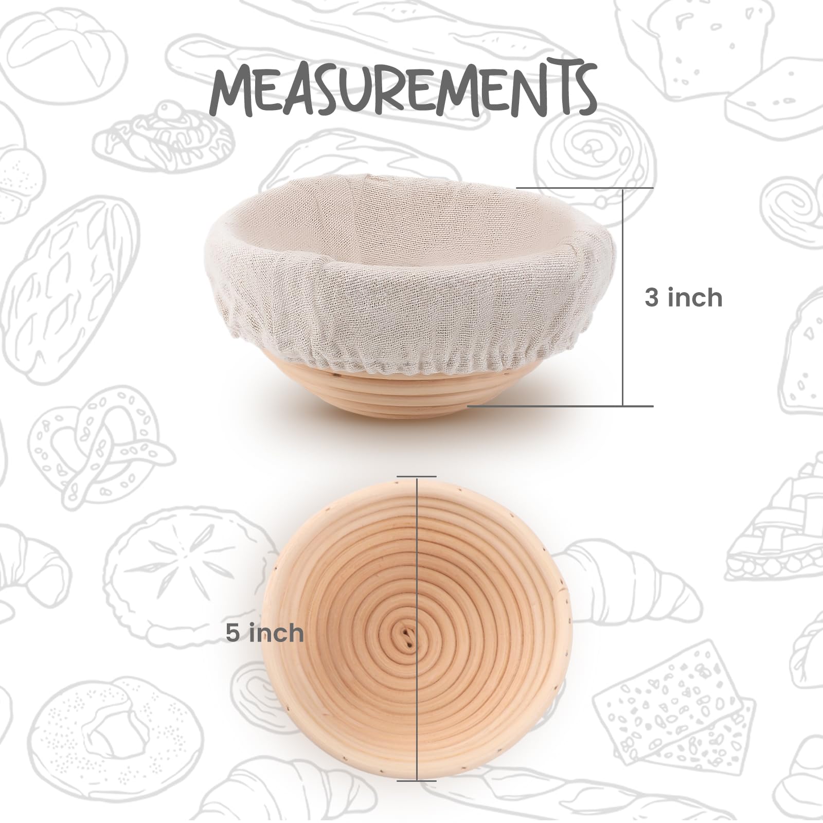 6-Piece Mini Bread Dough Proofing Basket Set with Liners (5 Inch) - Professional Sourdough Baking Tools for Home & Commercial Use | Perfect for Artisan Bread Making, Bakery Display & Gift Giving