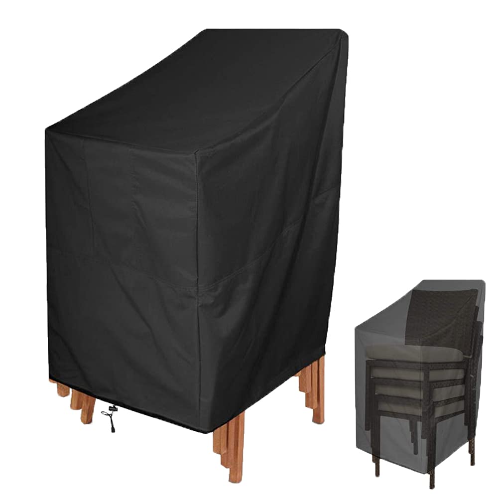 Waterproof High Back Stackable Chair Cover - Windproof Elastic Outdoor Furniture Protector for Patio, Garden & Lounge - Deep Seat Storage Bag (Black) | Ideal for Outdoor Dining, Poolside & Camping