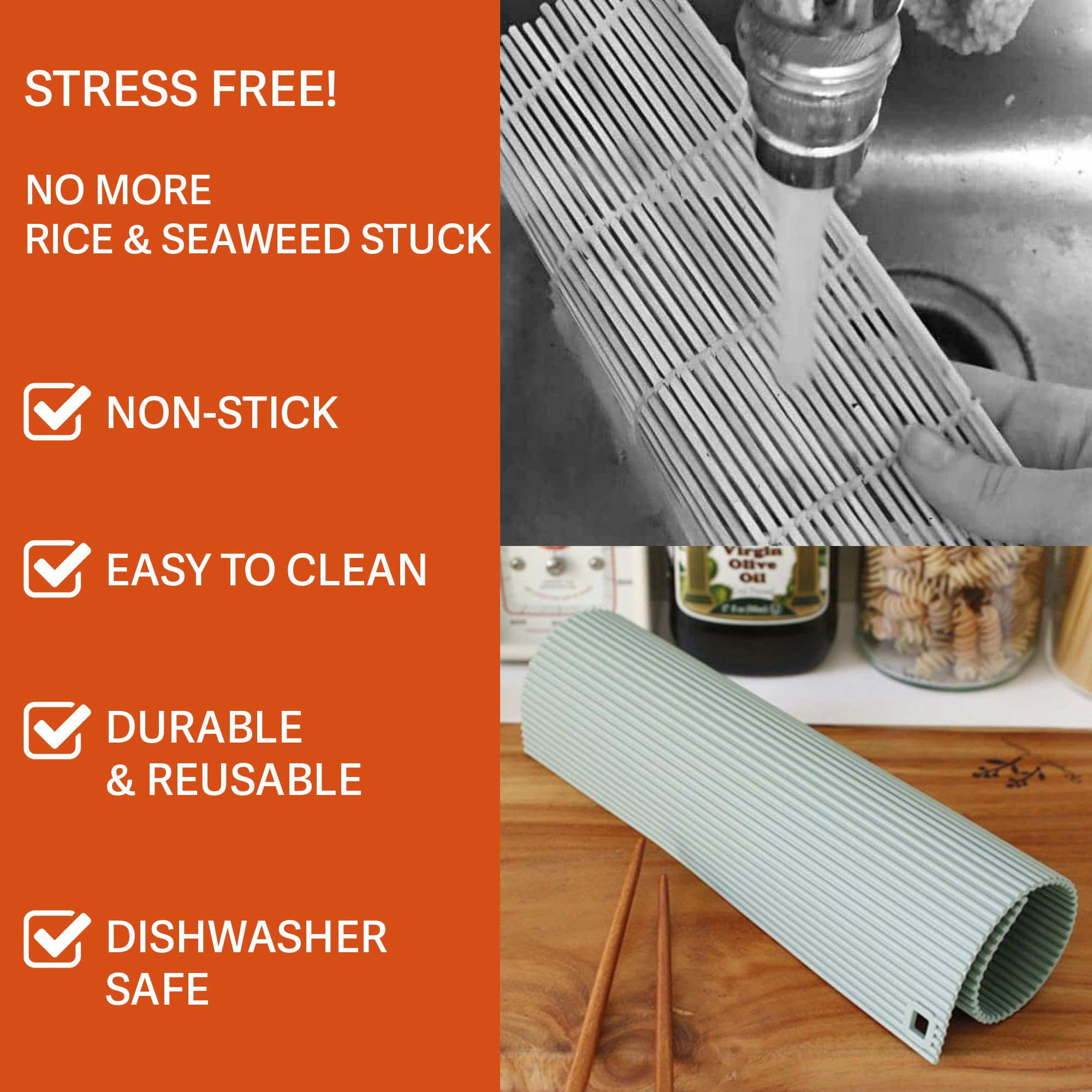 Premium Silicone Sushi Rolling Mat - BPA Free, Dishwasher Safe & Nonstick Kimbap Roller - Reusable, Easy to Clean DIY Sushi Maker for Homemade Sushi, Kimbap & Rice Rolls - Perfect for Japanese & Korean Cuisine (Pale Pink)