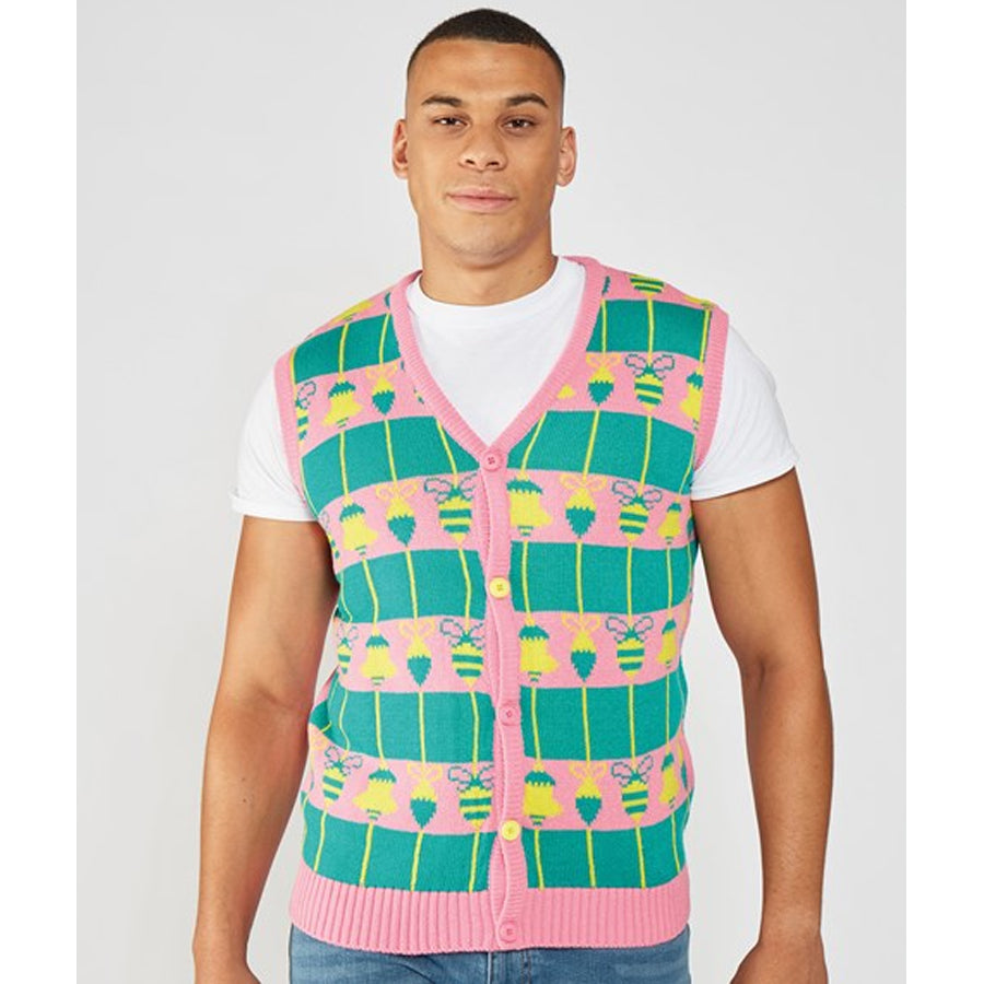 Festive Christmas Novelty Green & Pink Unisex Cardigan - Cozy Holiday Sweater for Women & Men - Perfect for Xmas Parties, Family Gatherings & Winter Photoshoots