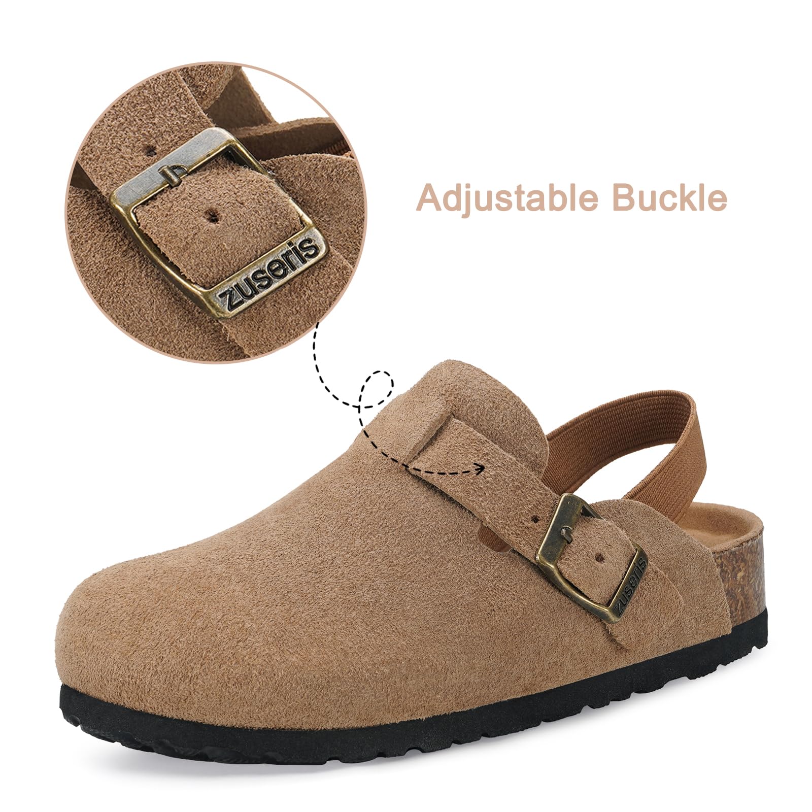 **ZUSERIS Kids Suede Clogs for Toddlers - Adjustable Buckle Leather Slip-On Mules with Cork Footbed - Comfortable Sandals for Boys & Girls | Perfect for Playtime, School & Outdoor Adventures**