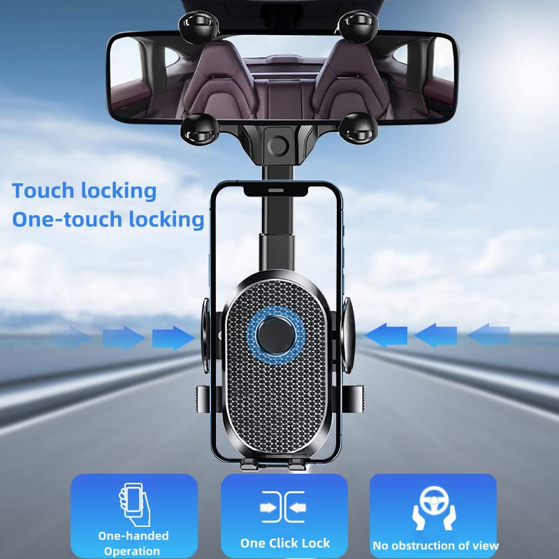 360° Rotatable & Retractable Car Phone Mount - Adjustable Rearview Mirror Phone Holder for iPhone & Android - Perfect for GPS Navigation, Hands-Free Calls & Road Trips